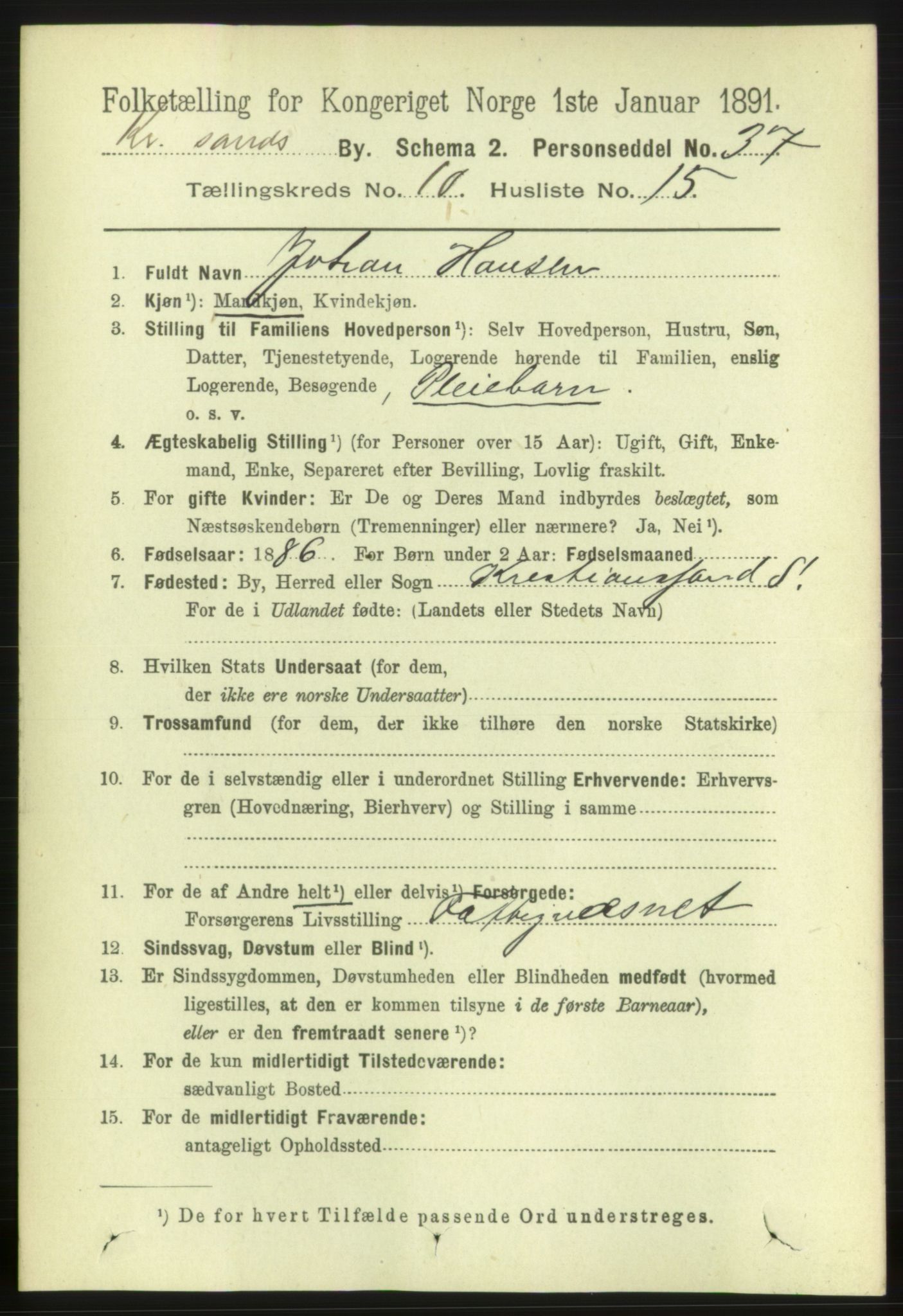 RA, 1891 census for 1001 Kristiansand, 1891, p. 5556