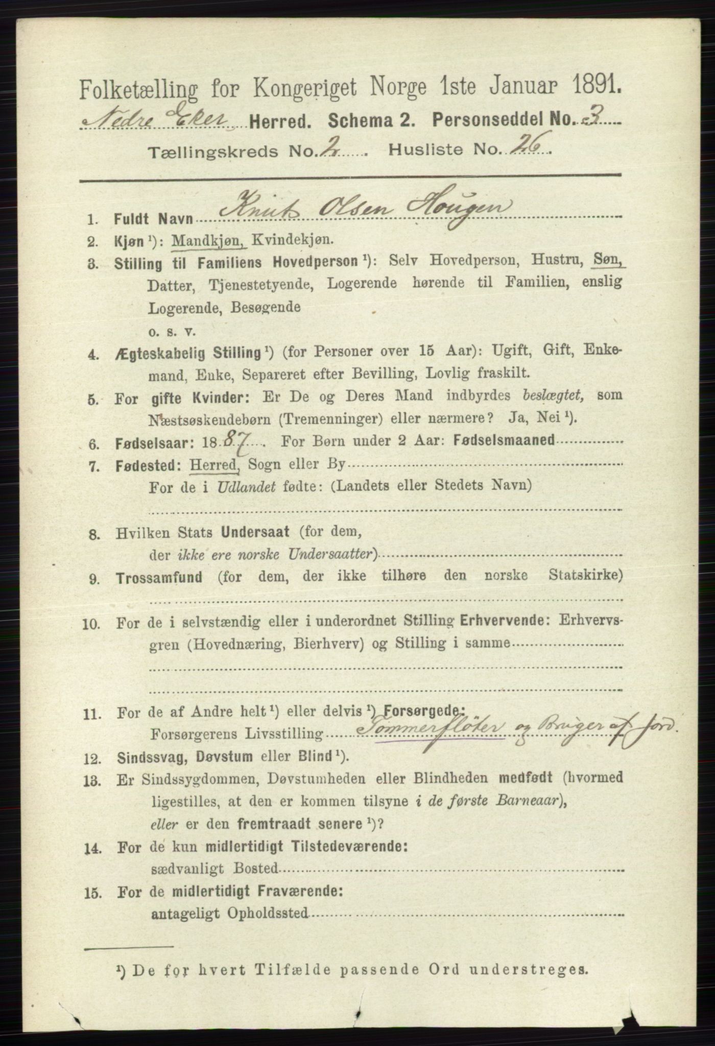 RA, 1891 census for 0625 Nedre Eiker, 1891, p. 687