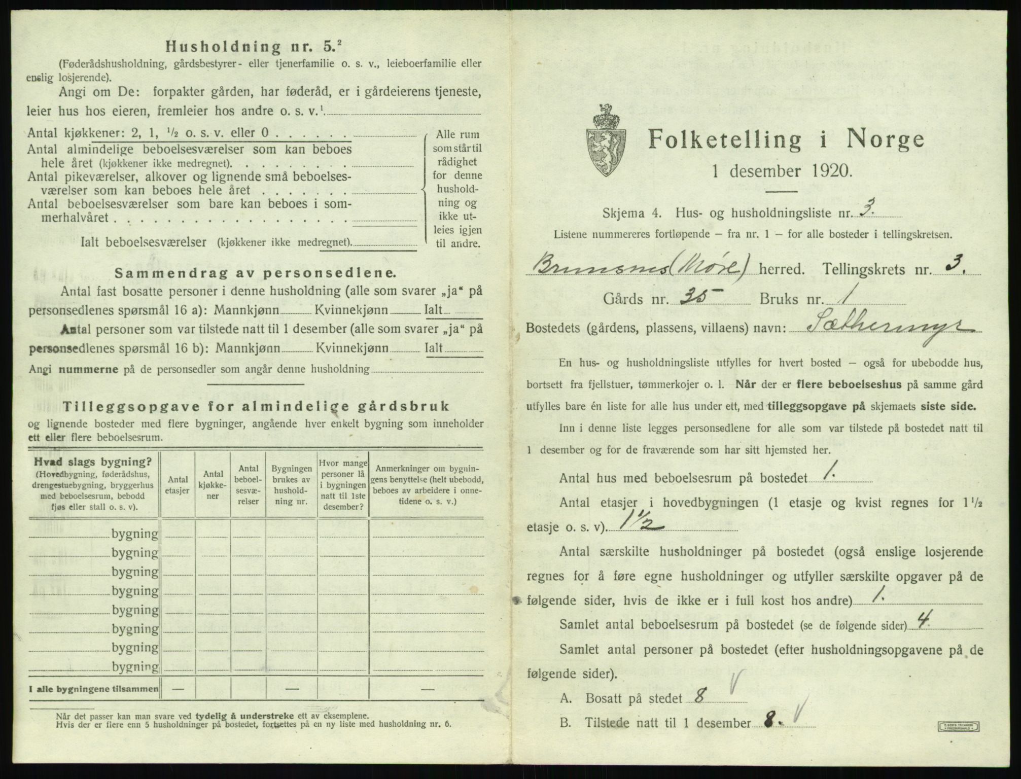 SAT, 1920 census for Bremsnes, 1920, p. 337