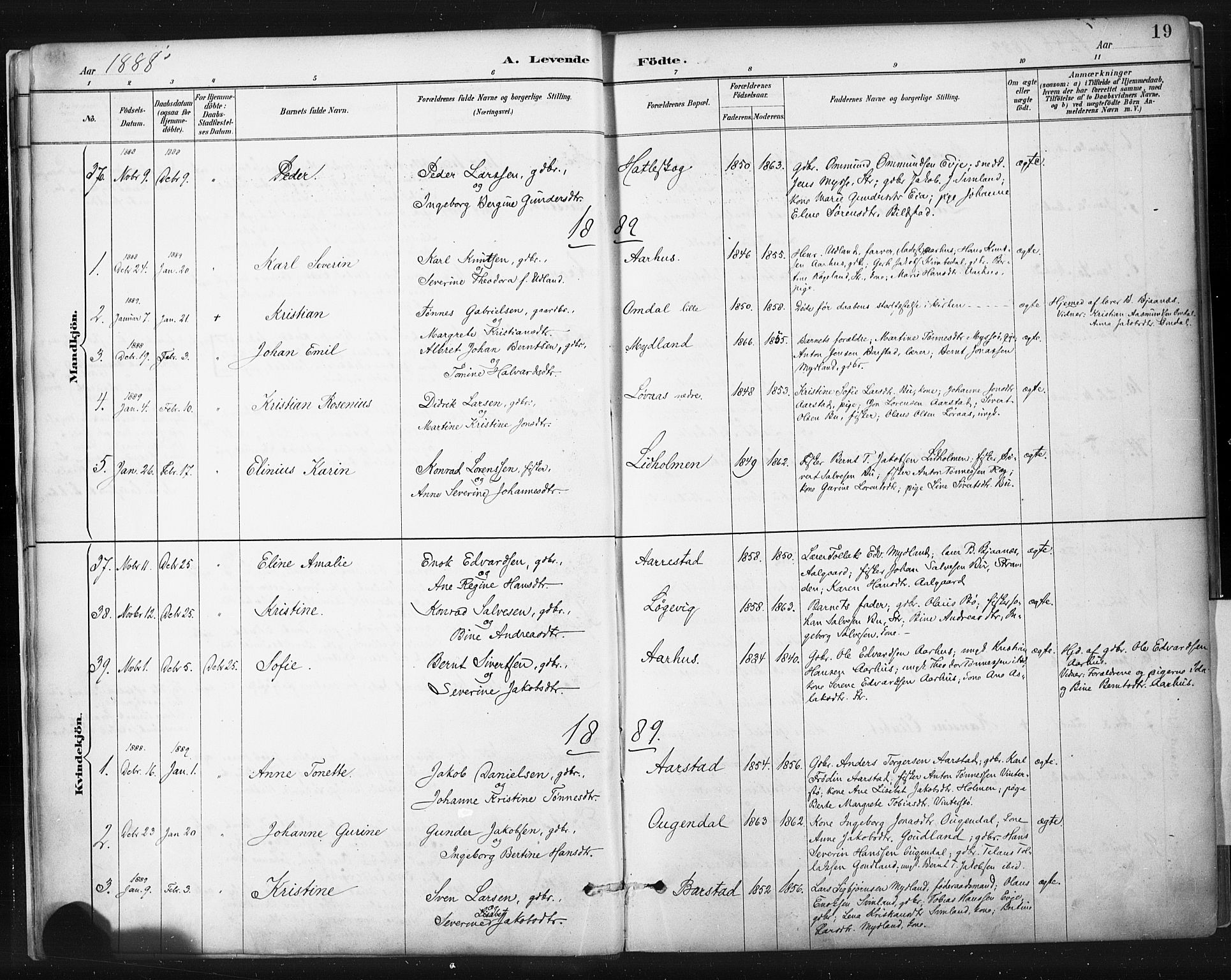Sokndal sokneprestkontor, SAST/A-101808: Parish register (official) no. A 11.1, 1887-1905, p. 19
