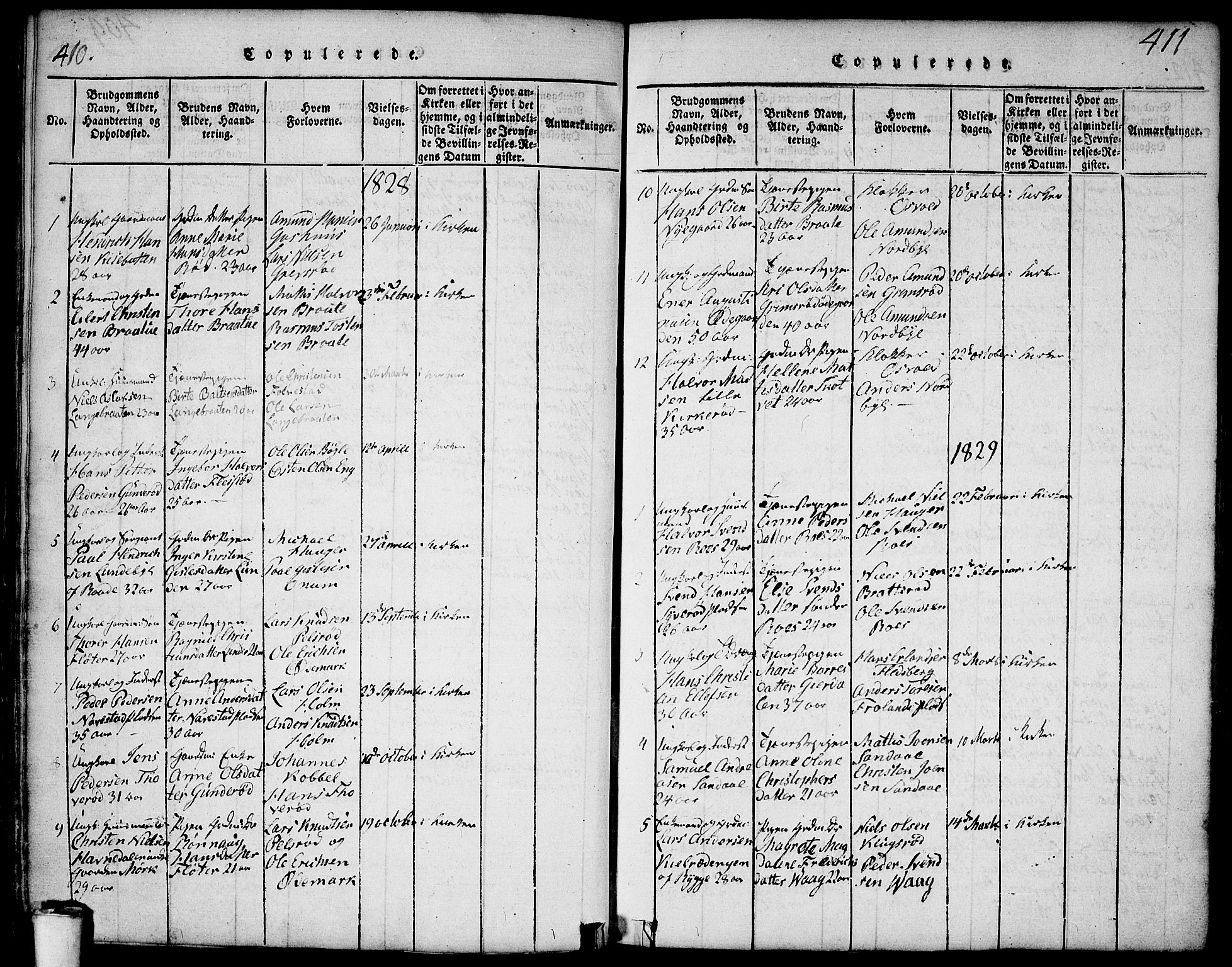 Våler prestekontor Kirkebøker, SAO/A-11083/F/Fa/L0005: Parish register (official) no. I 5, 1815-1839, p. 410-411