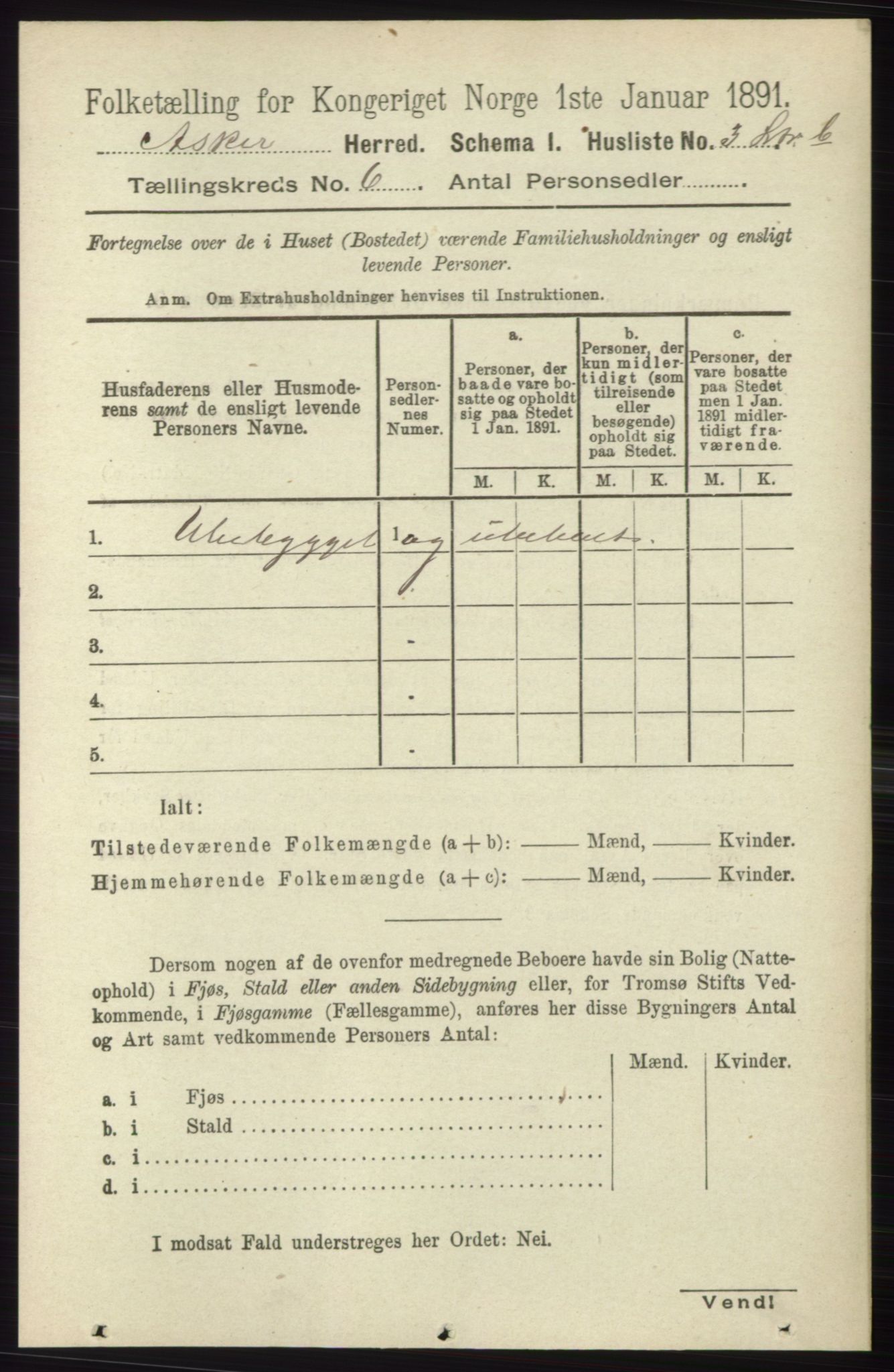 RA, 1891 census for 0220 Asker, 1891, p. 4107