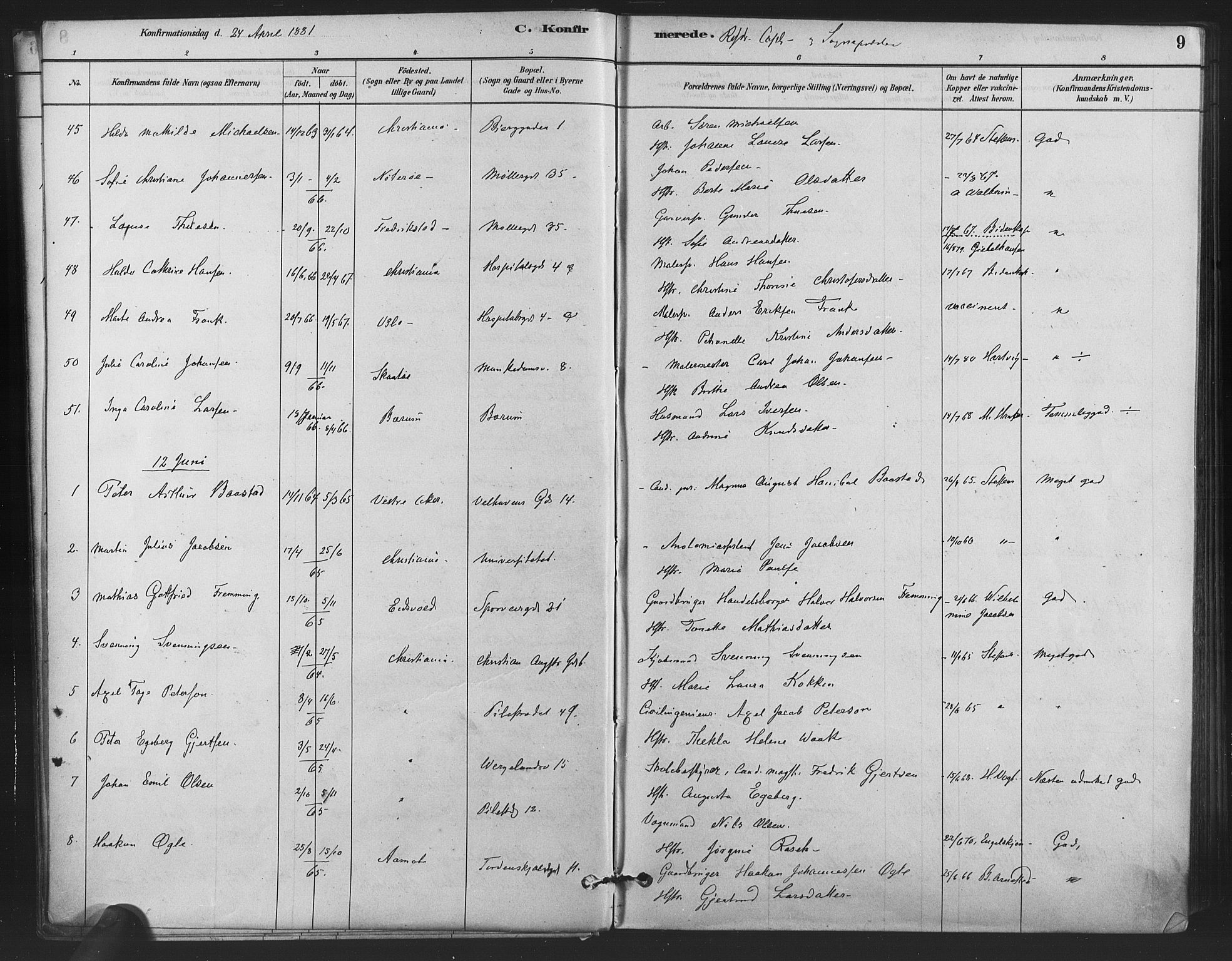 Trefoldighet prestekontor Kirkebøker, AV/SAO-A-10882/F/Fb/L0003: Parish register (official) no. II 3, 1881-1895, p. 9