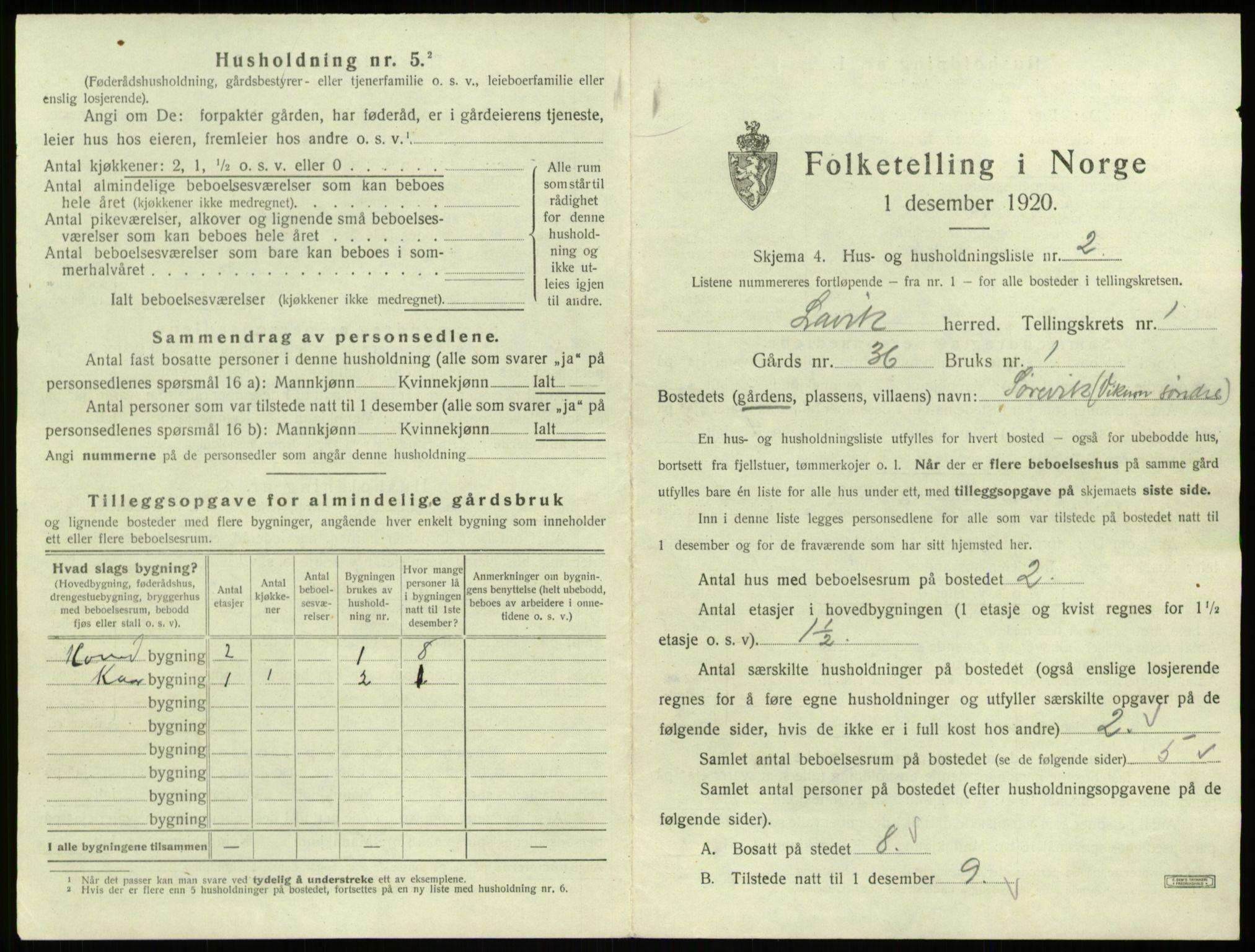 SAB, 1920 census for Lavik, 1920, p. 39