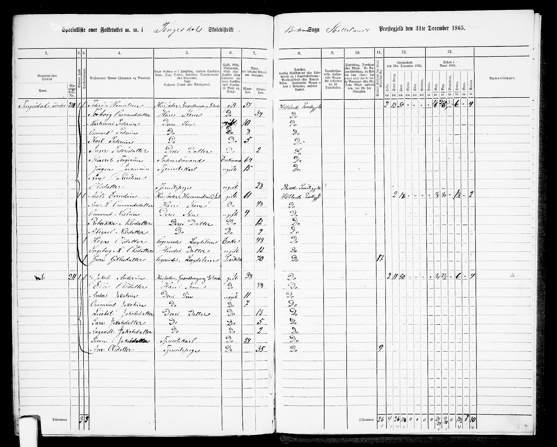 RA, 1865 census for Helleland, 1865, p. 143