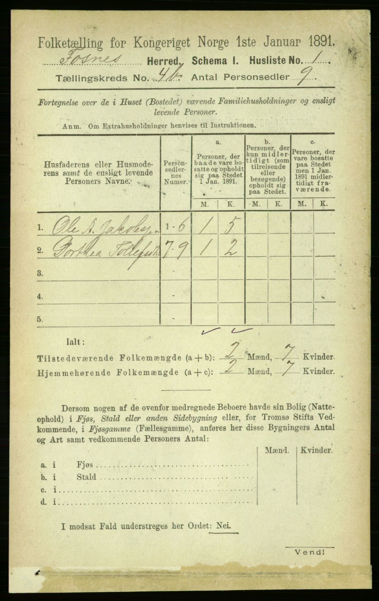 RA, 1891 census for 1748 Fosnes, 1891, p. 1681