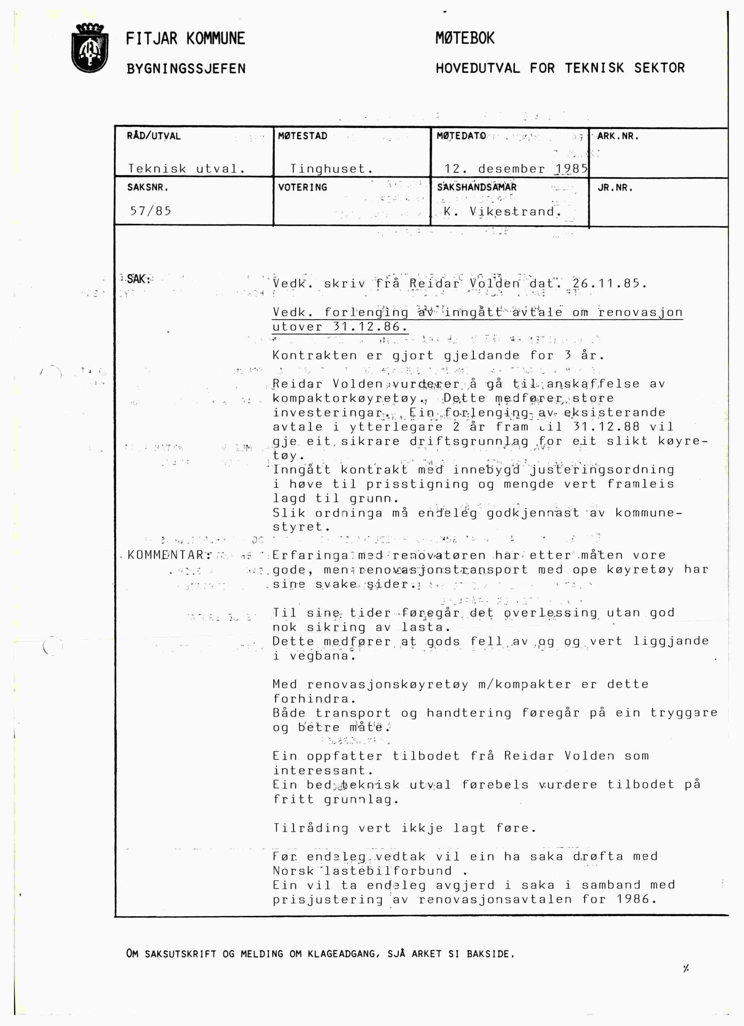 Fitjar kommune. Teknisk utval, IKAH/1222-513/A/Aa/L0002: Møtebok, 1983-1985