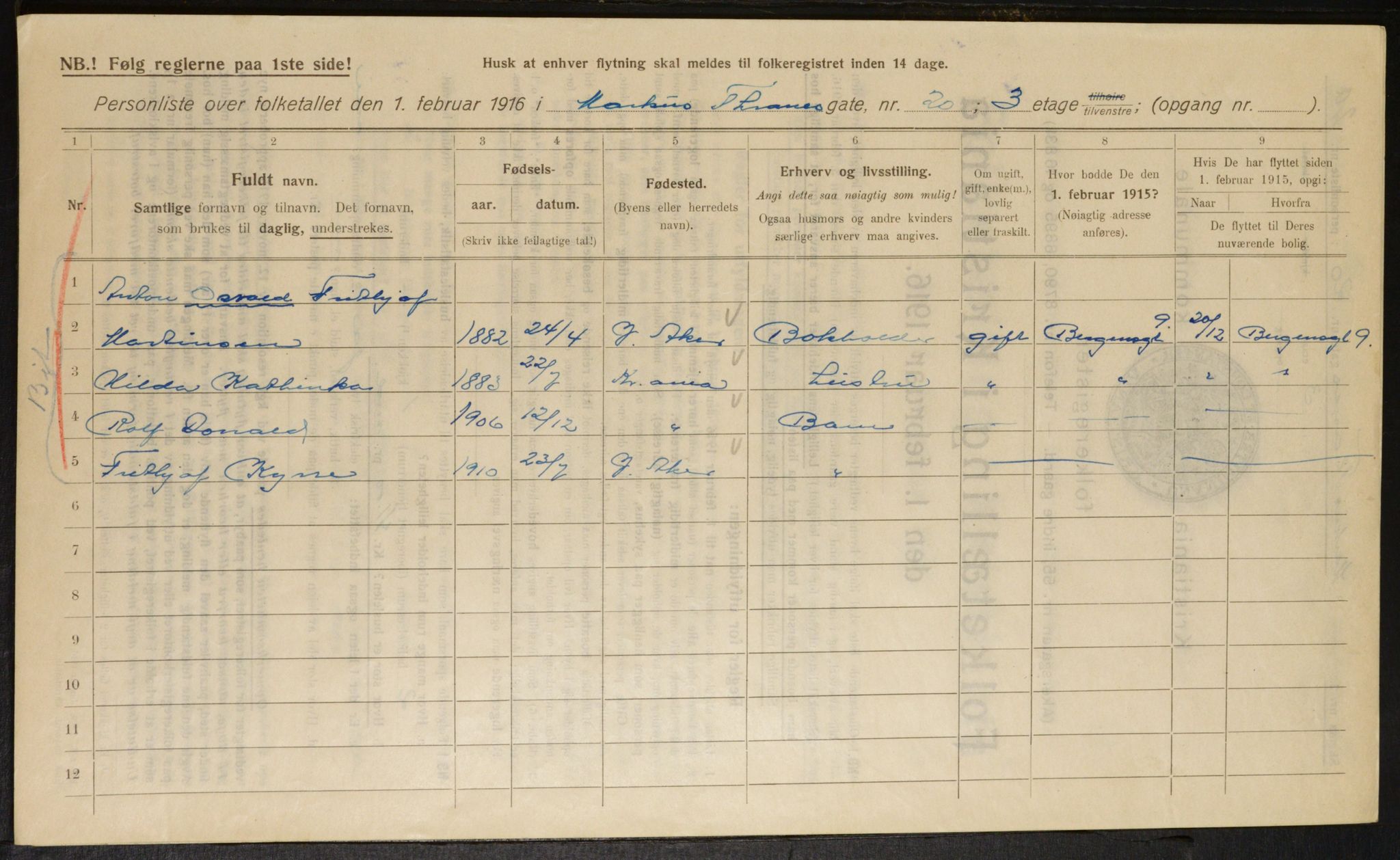 OBA, Municipal Census 1916 for Kristiania, 1916, p. 61813