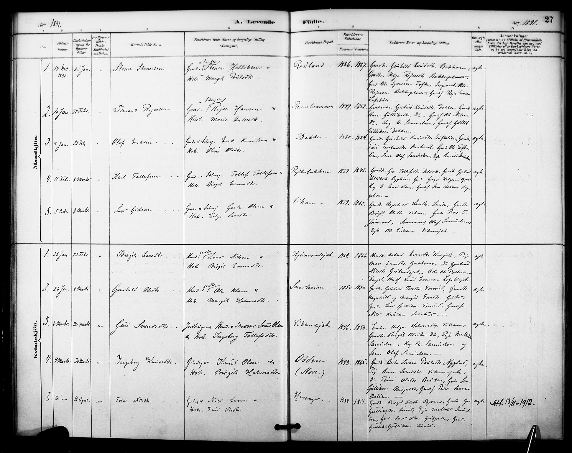 Nore kirkebøker, AV/SAKO-A-238/F/Fc/L0004: Parish register (official) no. III 4, 1885-1898, p. 27