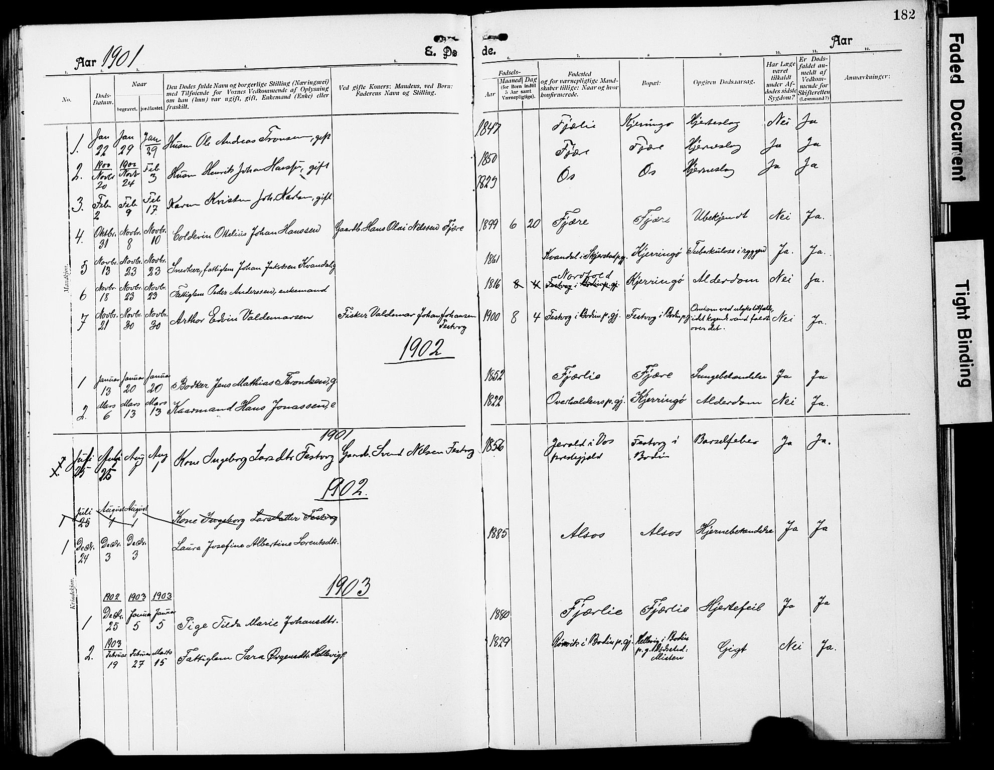 Ministerialprotokoller, klokkerbøker og fødselsregistre - Nordland, SAT/A-1459/803/L0077: Parish register (copy) no. 803C04, 1897-1930, p. 182