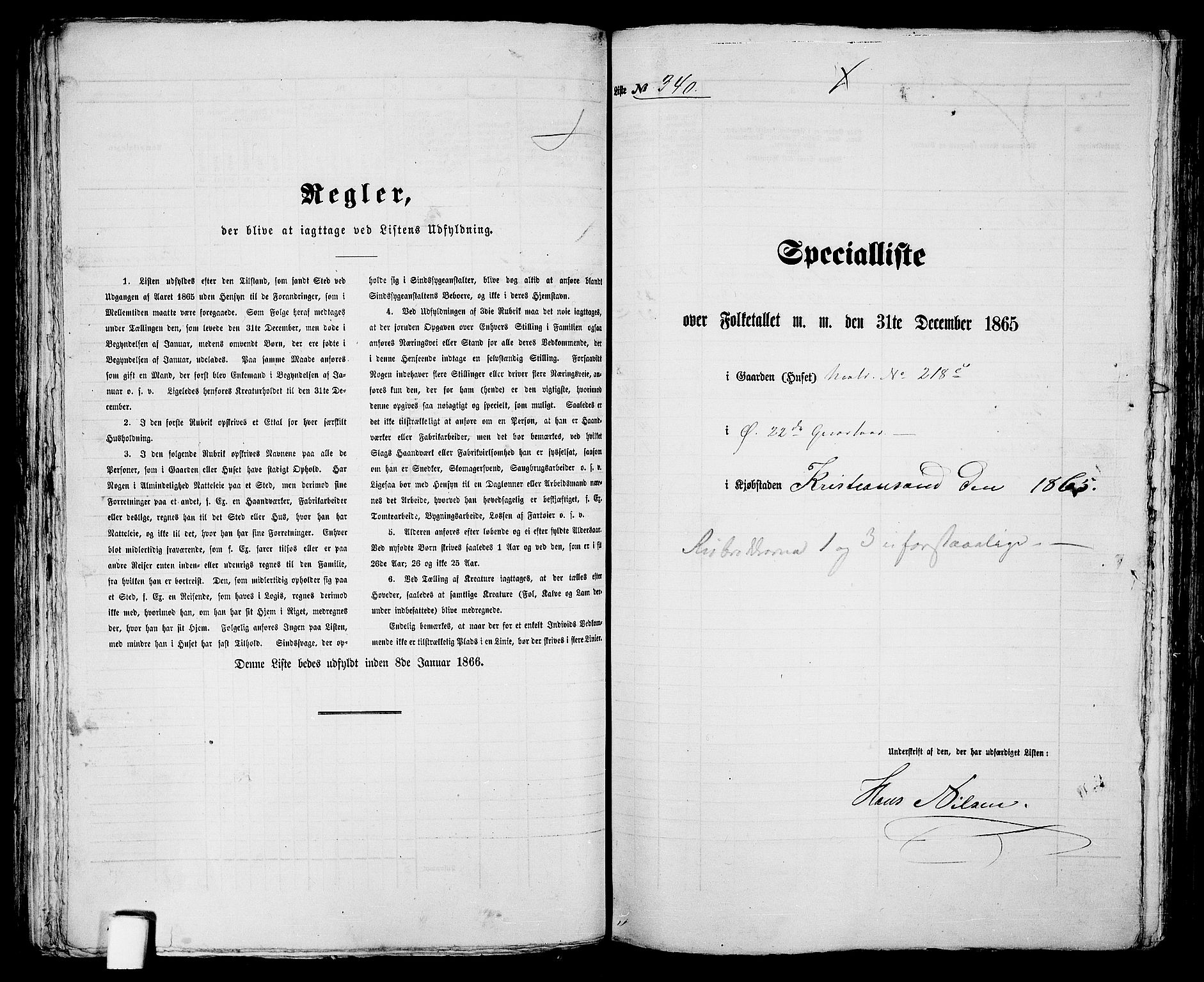 RA, 1865 census for Kristiansand, 1865, p. 701