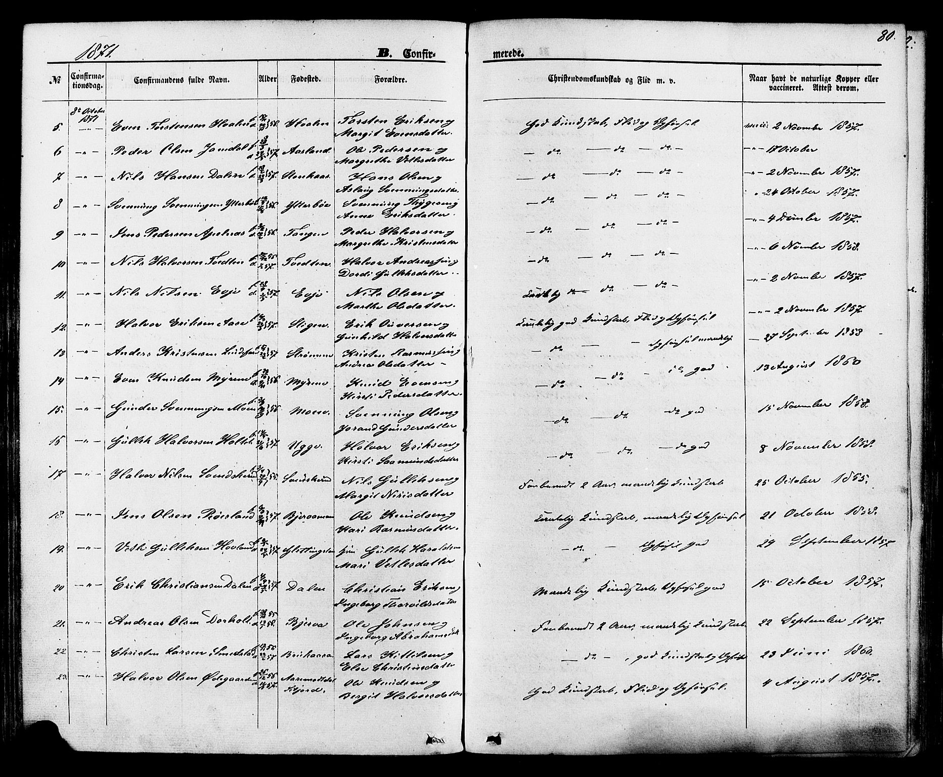Lunde kirkebøker, SAKO/A-282/F/Fa/L0001: Parish register (official) no. I 1, 1866-1883, p. 80