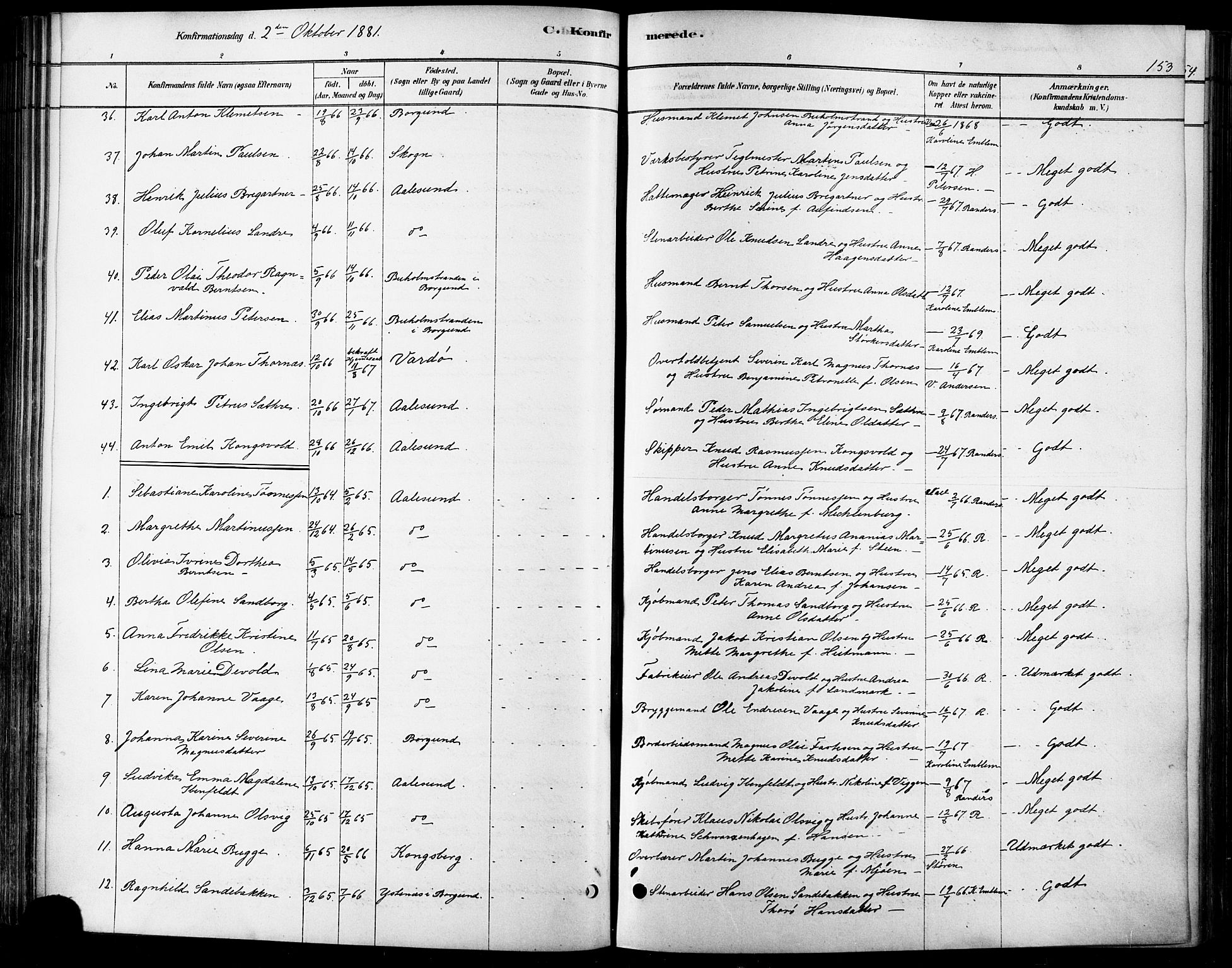 Ministerialprotokoller, klokkerbøker og fødselsregistre - Møre og Romsdal, AV/SAT-A-1454/529/L0454: Parish register (official) no. 529A04, 1878-1885, p. 153