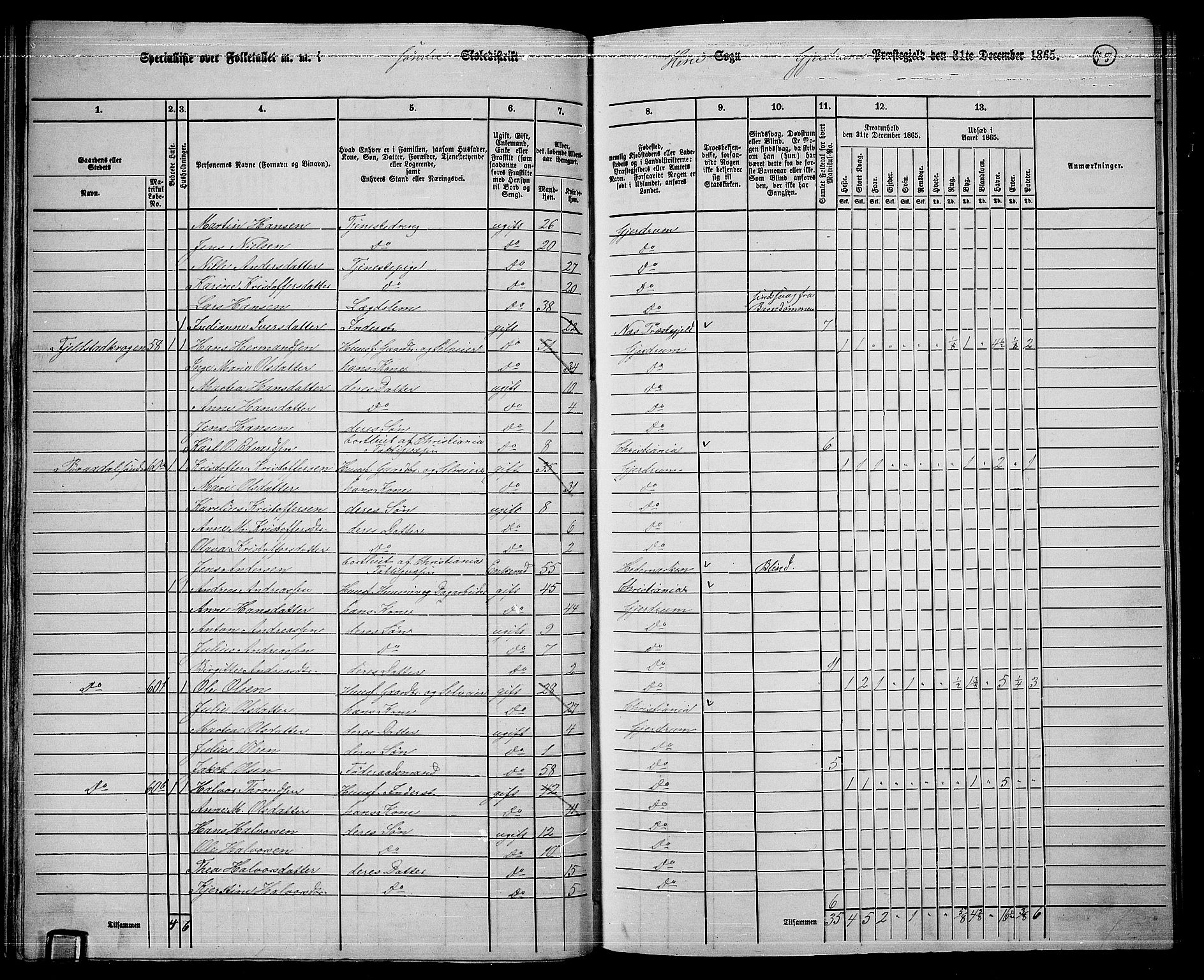 RA, 1865 census for Gjerdrum, 1865, p. 58