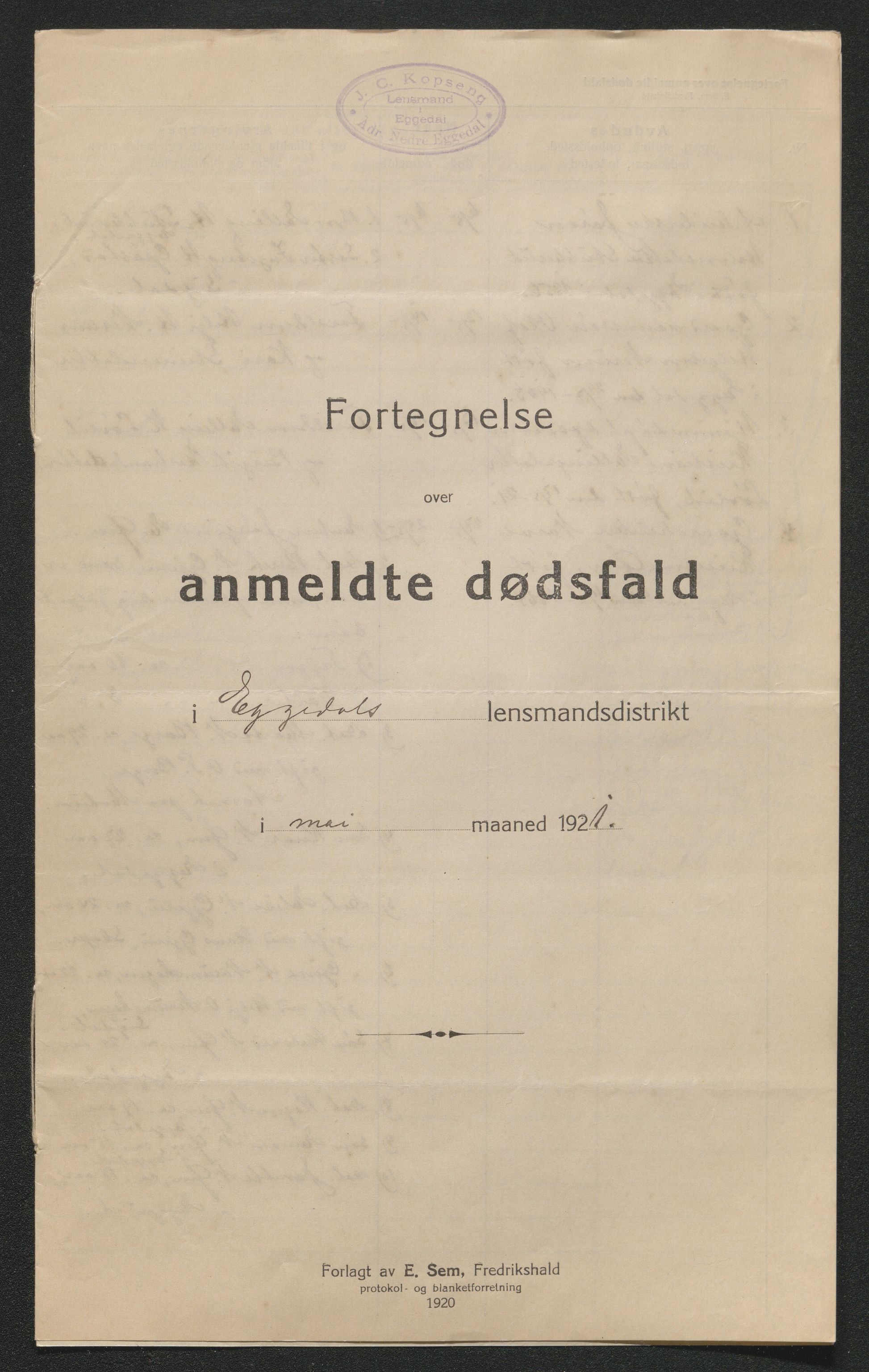 Eiker, Modum og Sigdal sorenskriveri, AV/SAKO-A-123/H/Ha/Hab/L0040: Dødsfallsmeldinger, 1920-1921, p. 1226