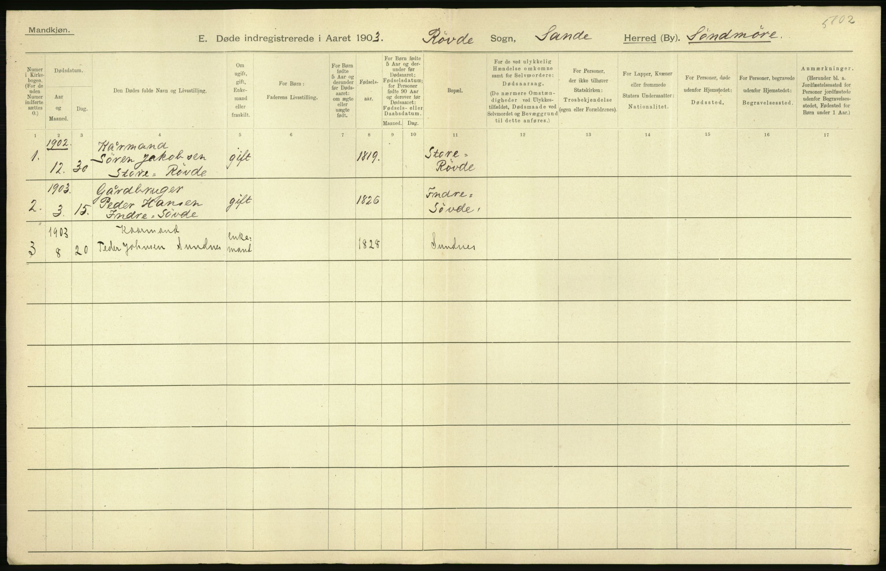 Statistisk sentralbyrå, Sosiodemografiske emner, Befolkning, AV/RA-S-2228/D/Df/Dfa/Dfaa/L0016: Romsdal amt: Fødte, gifte, døde., 1903, p. 746