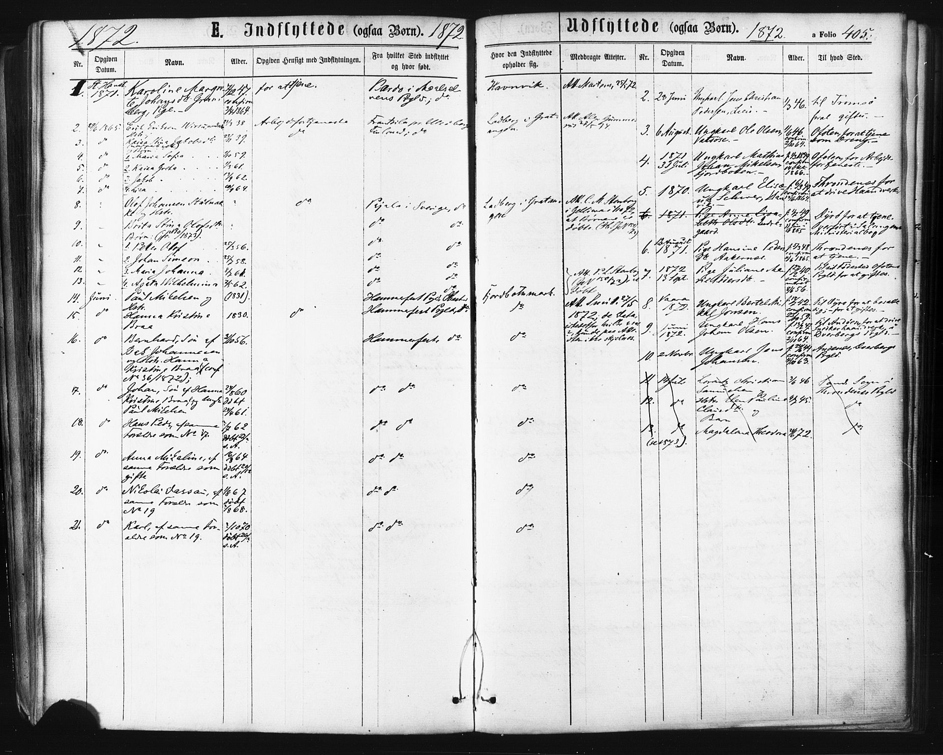 Ibestad sokneprestembete, AV/SATØ-S-0077/H/Ha/Haa/L0010kirke: Parish register (official) no. 10, 1869-1879, p. 405