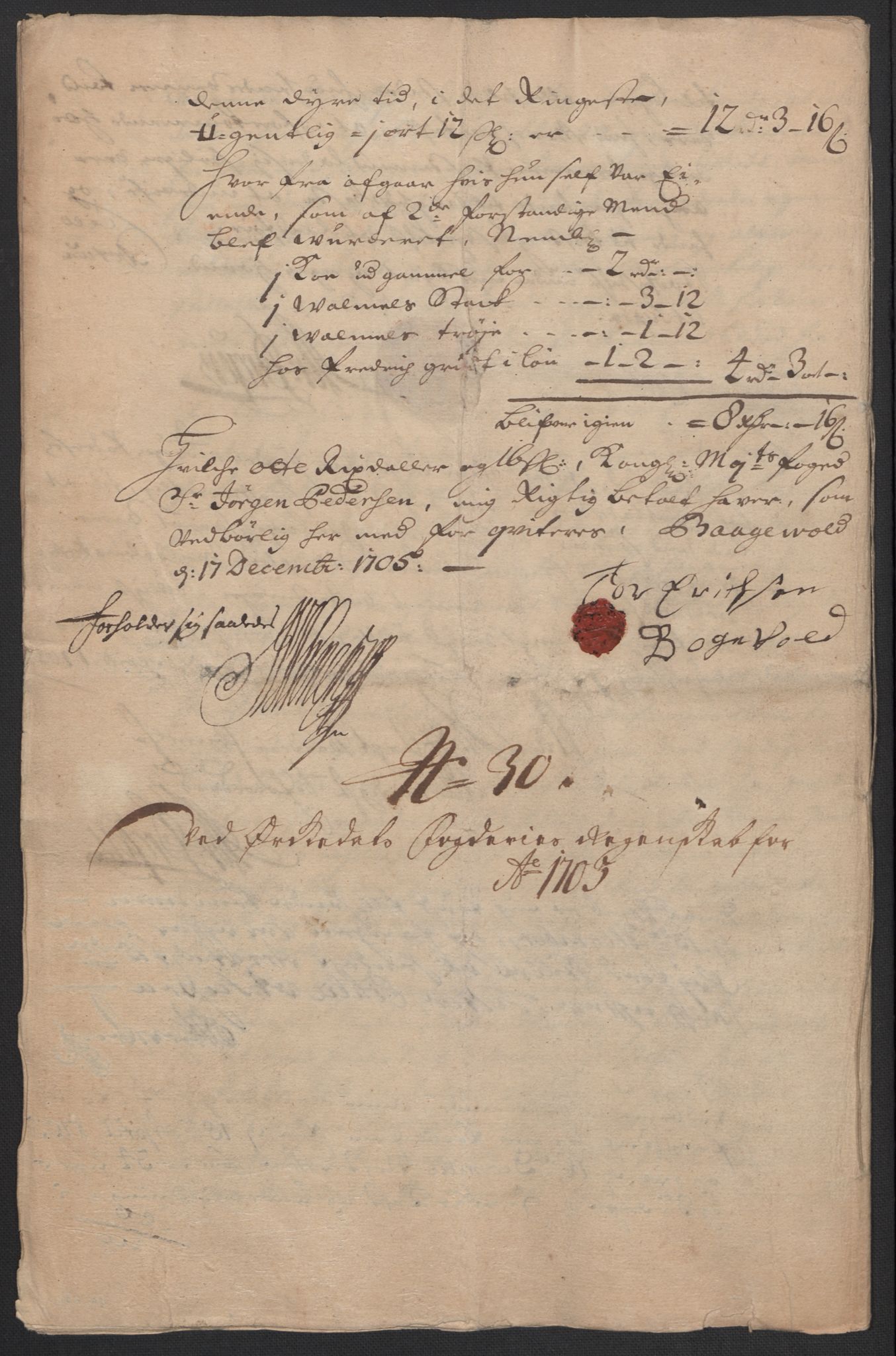 Rentekammeret inntil 1814, Reviderte regnskaper, Fogderegnskap, AV/RA-EA-4092/R60/L3955: Fogderegnskap Orkdal og Gauldal, 1705, p. 252