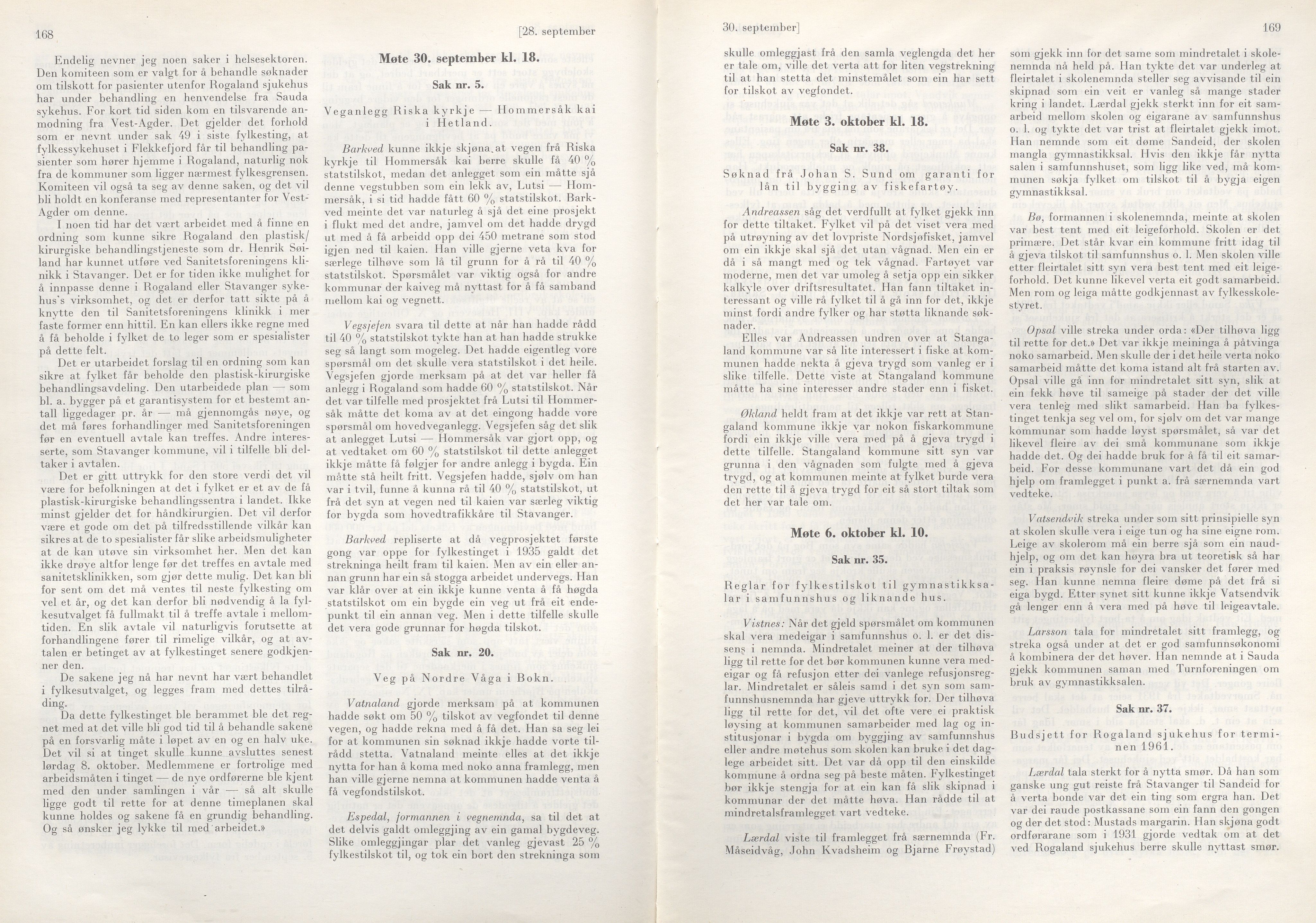 Rogaland fylkeskommune - Fylkesrådmannen , IKAR/A-900/A/Aa/Aaa/L0080: Møtebok , 1960, p. 168-169