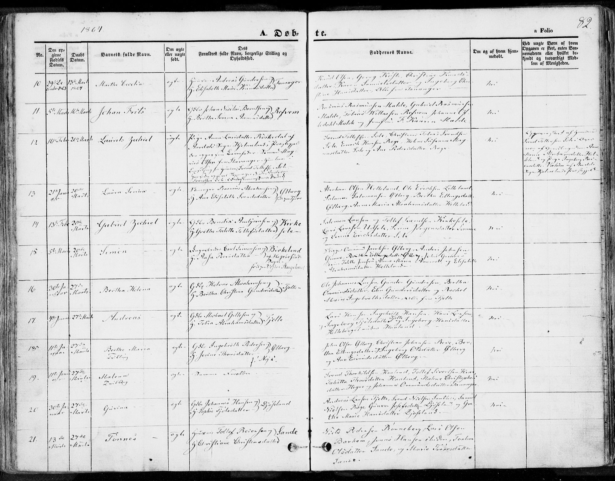 Håland sokneprestkontor, AV/SAST-A-101802/001/30BA/L0007: Parish register (official) no. A 7.1, 1854-1870, p. 82