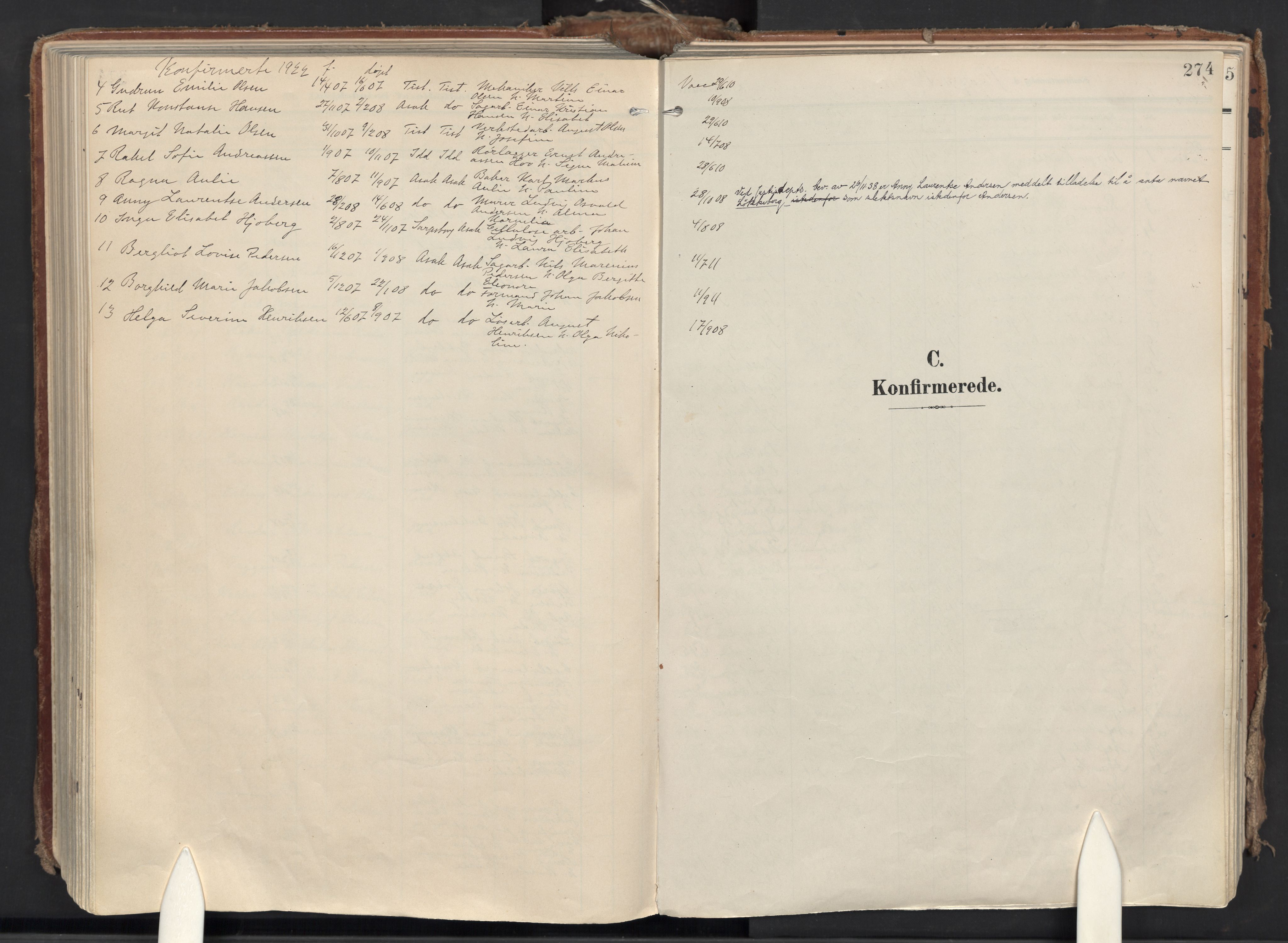 Halden prestekontor Kirkebøker, SAO/A-10909/F/Fa/L0015: Parish register (official) no. I 15, 1907-1925, p. 274
