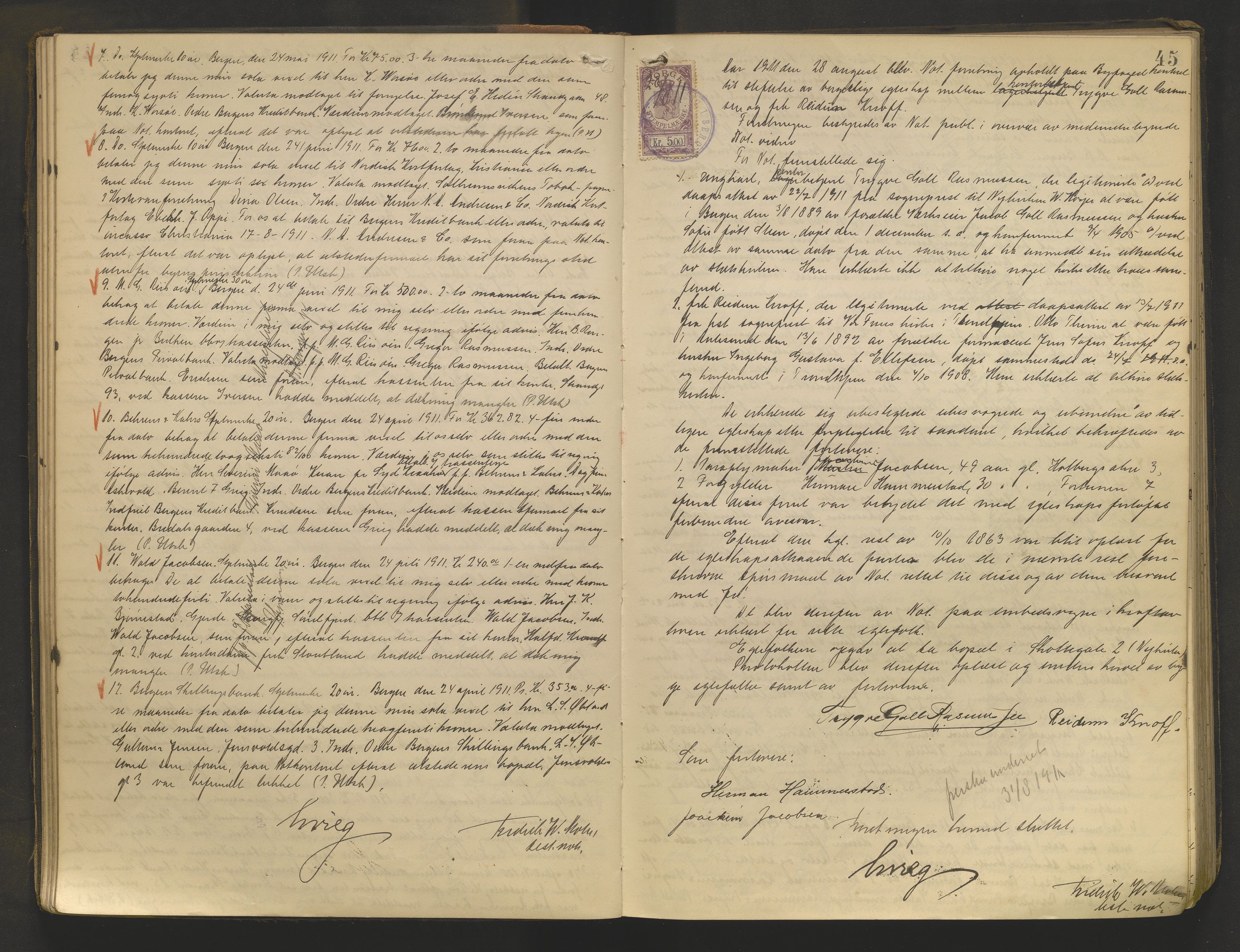 Byfogd og Byskriver i Bergen, AV/SAB-A-3401/10/10A/L0034: Notarialprotokoller, 1911-1912, p. 44b-45a