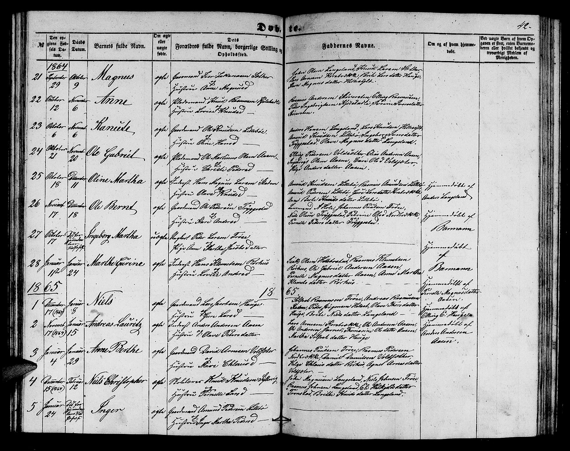 Ministerialprotokoller, klokkerbøker og fødselsregistre - Møre og Romsdal, SAT/A-1454/517/L0228: Parish register (copy) no. 517C01, 1854-1865, p. 42