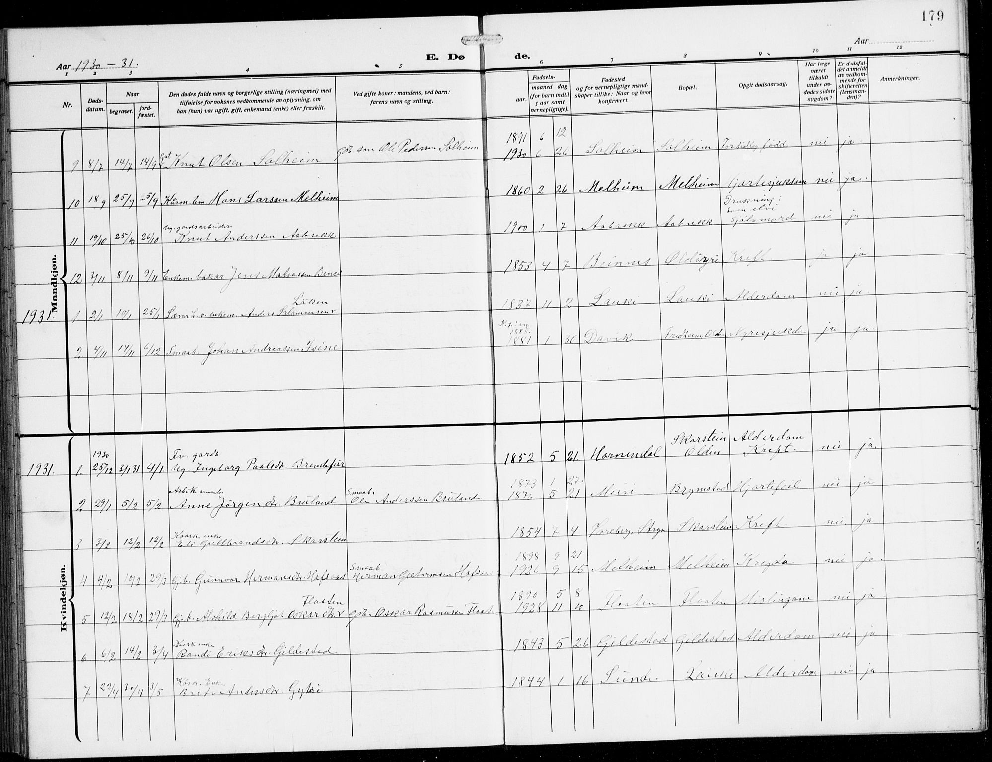 Innvik sokneprestembete, AV/SAB-A-80501: Parish register (copy) no. B 5, 1915-1943, p. 179