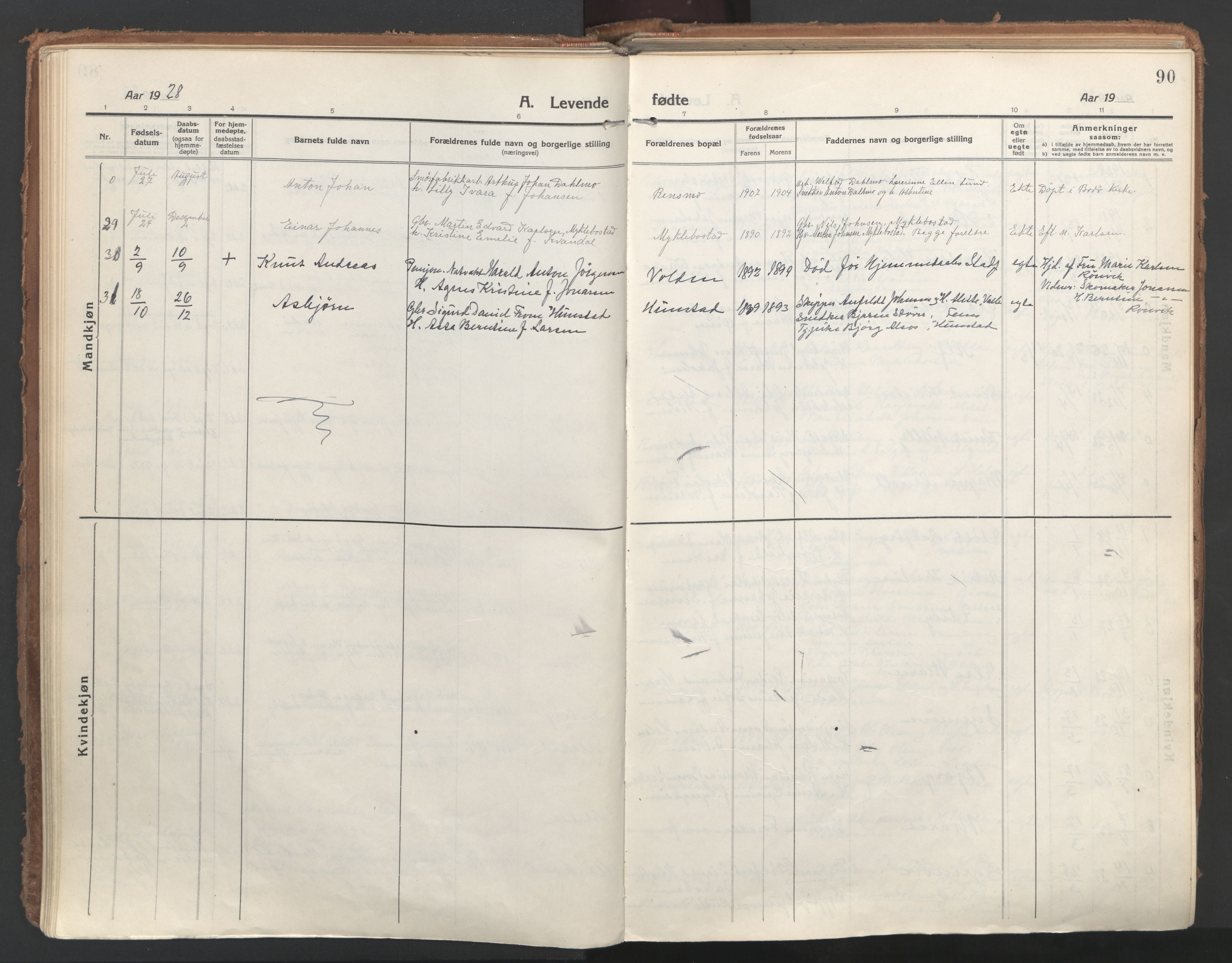 Ministerialprotokoller, klokkerbøker og fødselsregistre - Nordland, AV/SAT-A-1459/802/L0060: Parish register (official) no. 802A07, 1916-1933, p. 90