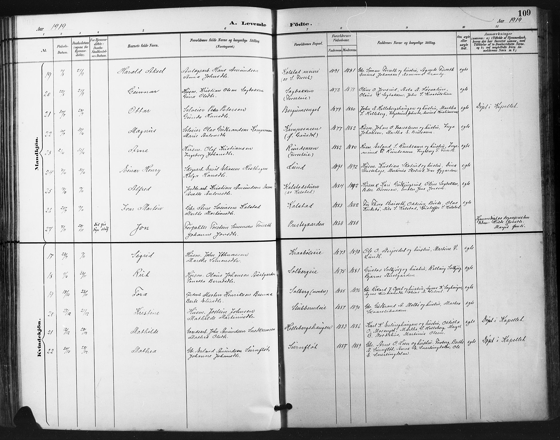 Vestre Gausdal prestekontor, AV/SAH-PREST-094/H/Ha/Hab/L0003: Parish register (copy) no. 3, 1896-1925, p. 109