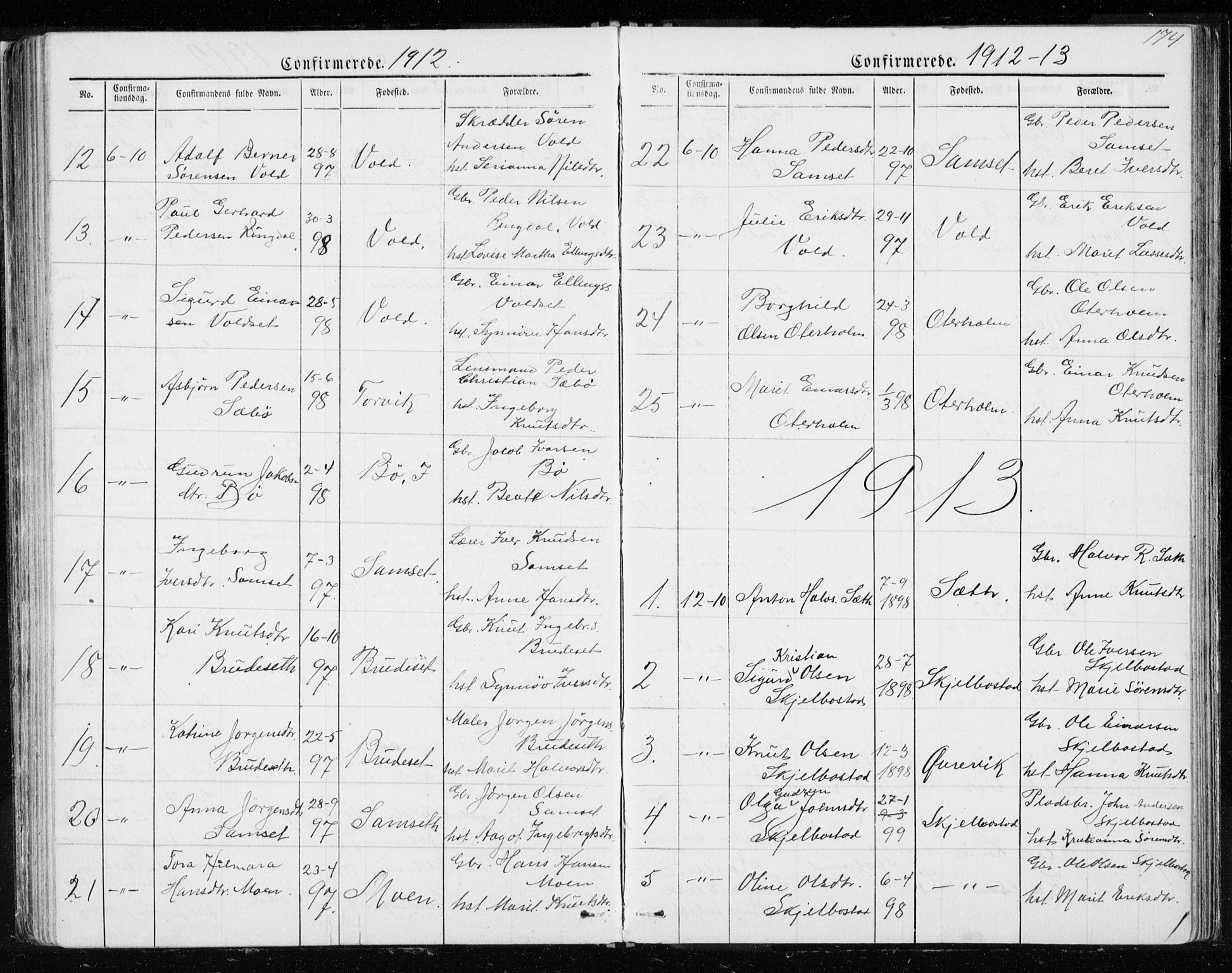 Ministerialprotokoller, klokkerbøker og fødselsregistre - Møre og Romsdal, SAT/A-1454/543/L0564: Parish register (copy) no. 543C02, 1867-1915, p. 174