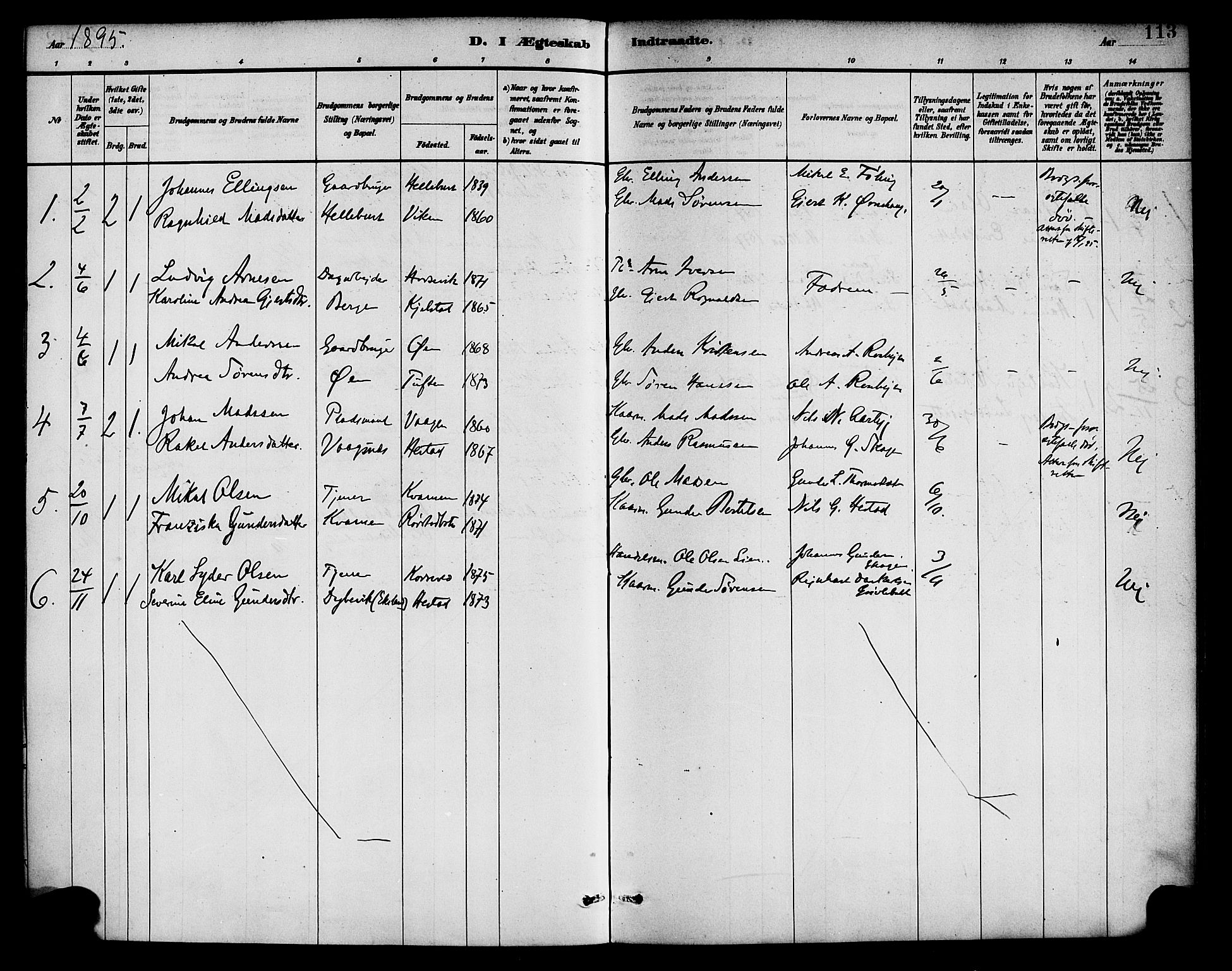 Gaular sokneprestembete, SAB/A-80001/H/Haa: Parish register (official) no. D 1, 1882-1899, p. 113