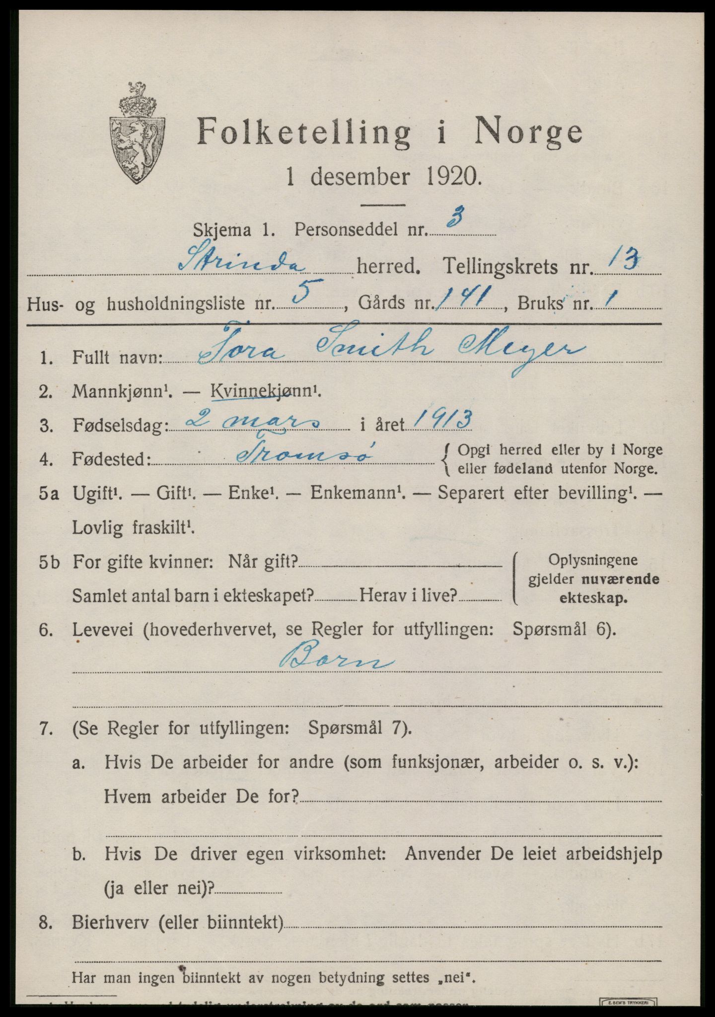 SAT, 1920 census for Strinda, 1920, p. 26534