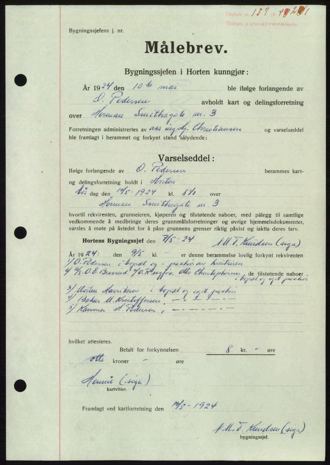 Horten sorenskriveri, AV/SAKO-A-133/G/Ga/Gaa/L0010: Mortgage book no. A-10, 1947-1948, Diary no: : 137/1948