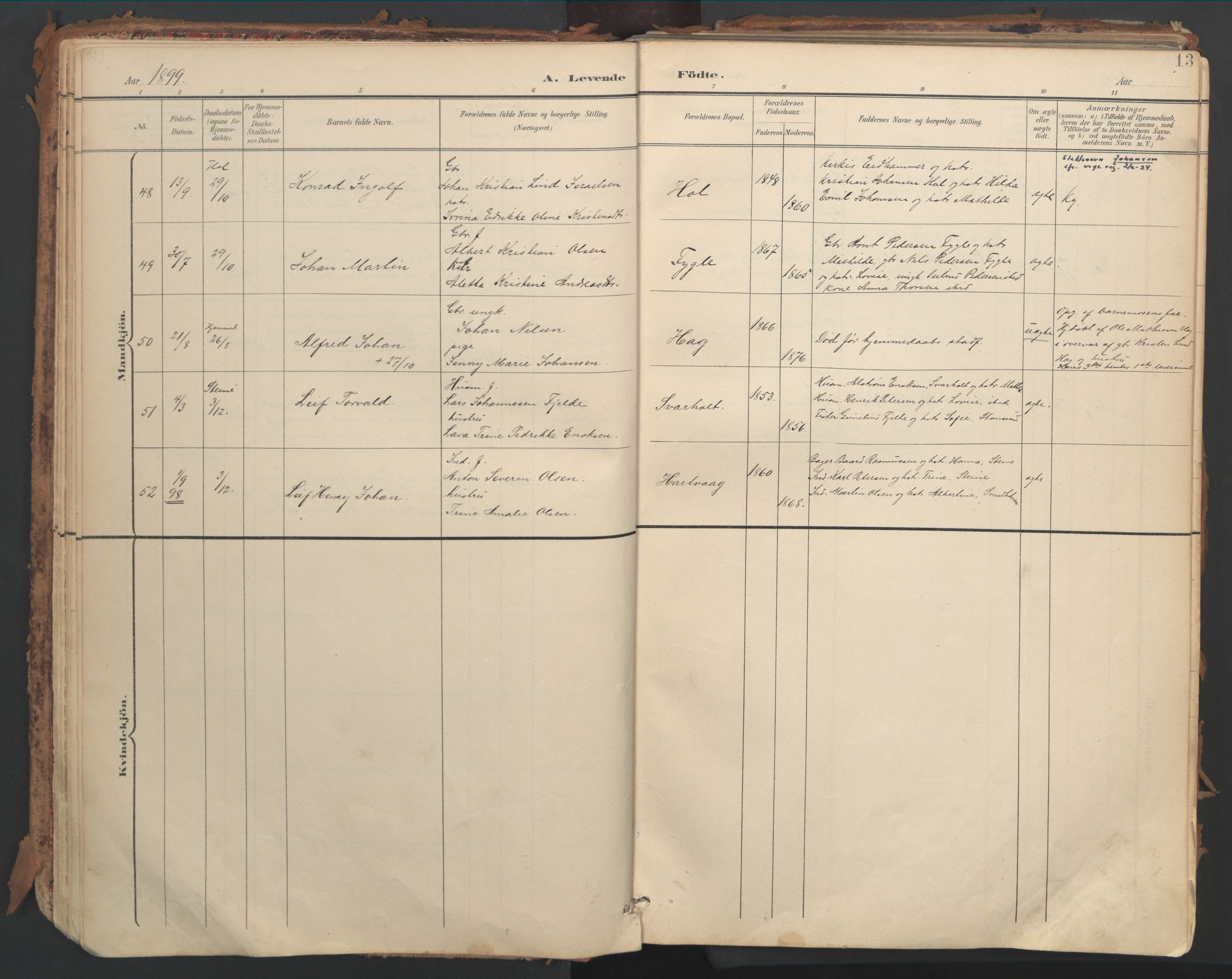Ministerialprotokoller, klokkerbøker og fødselsregistre - Nordland, SAT/A-1459/882/L1180: Parish register (official) no. 882A02, 1897-1913, p. 13