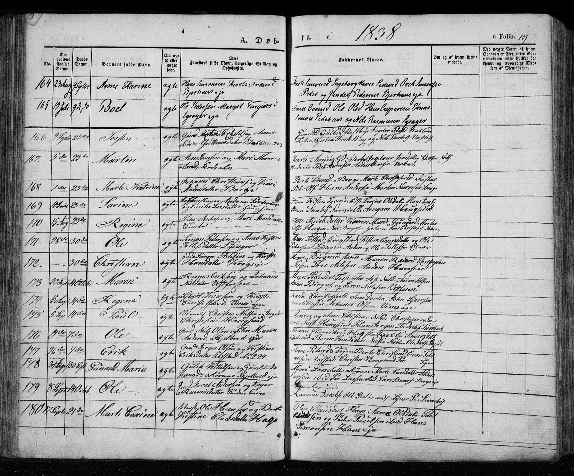 Eiker kirkebøker, SAKO/A-4/F/Fa/L0013a: Parish register (official) no. I 13A, 1832-1845, p. 109