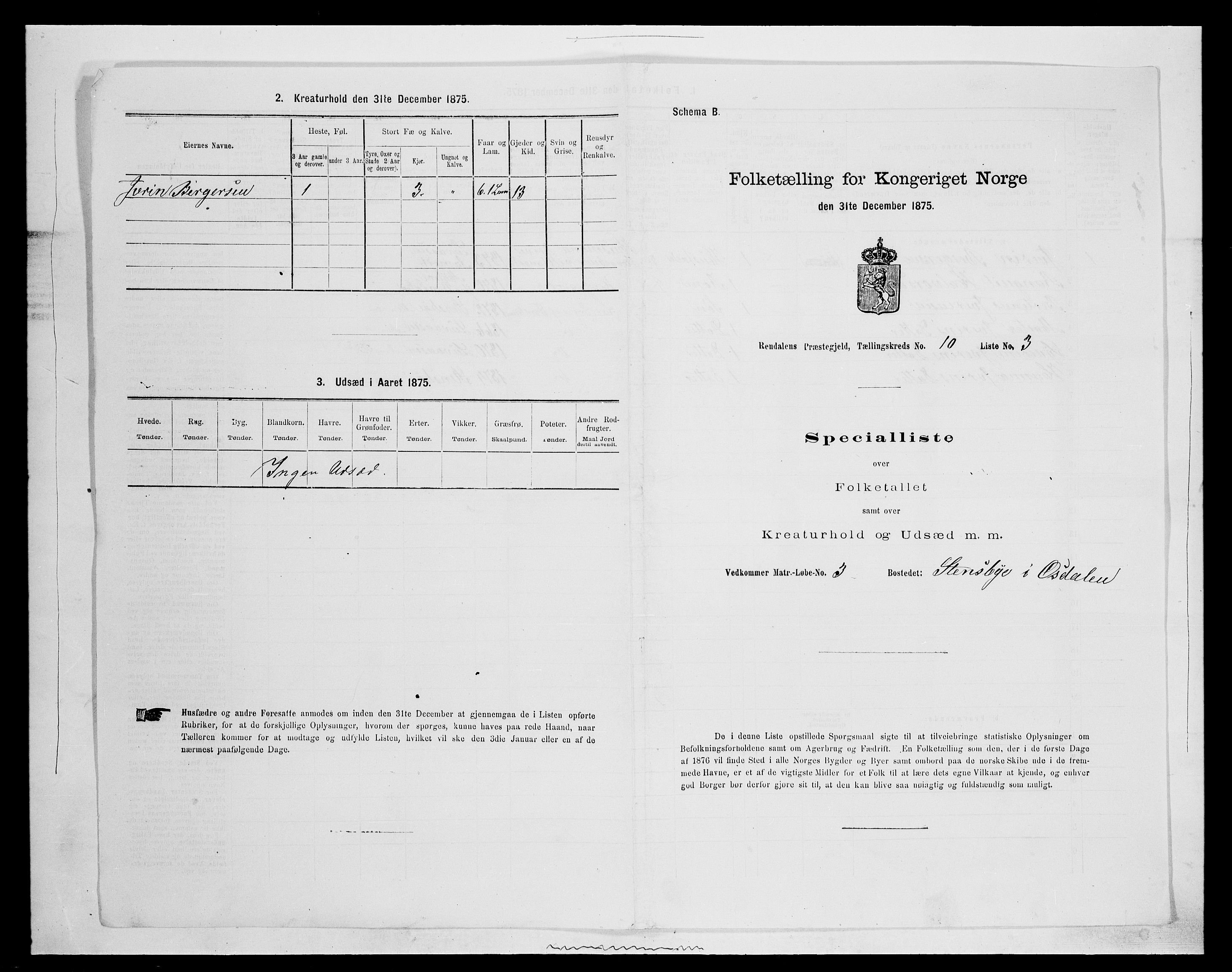 SAH, 1875 census for 0432P Rendalen, 1875, p. 929