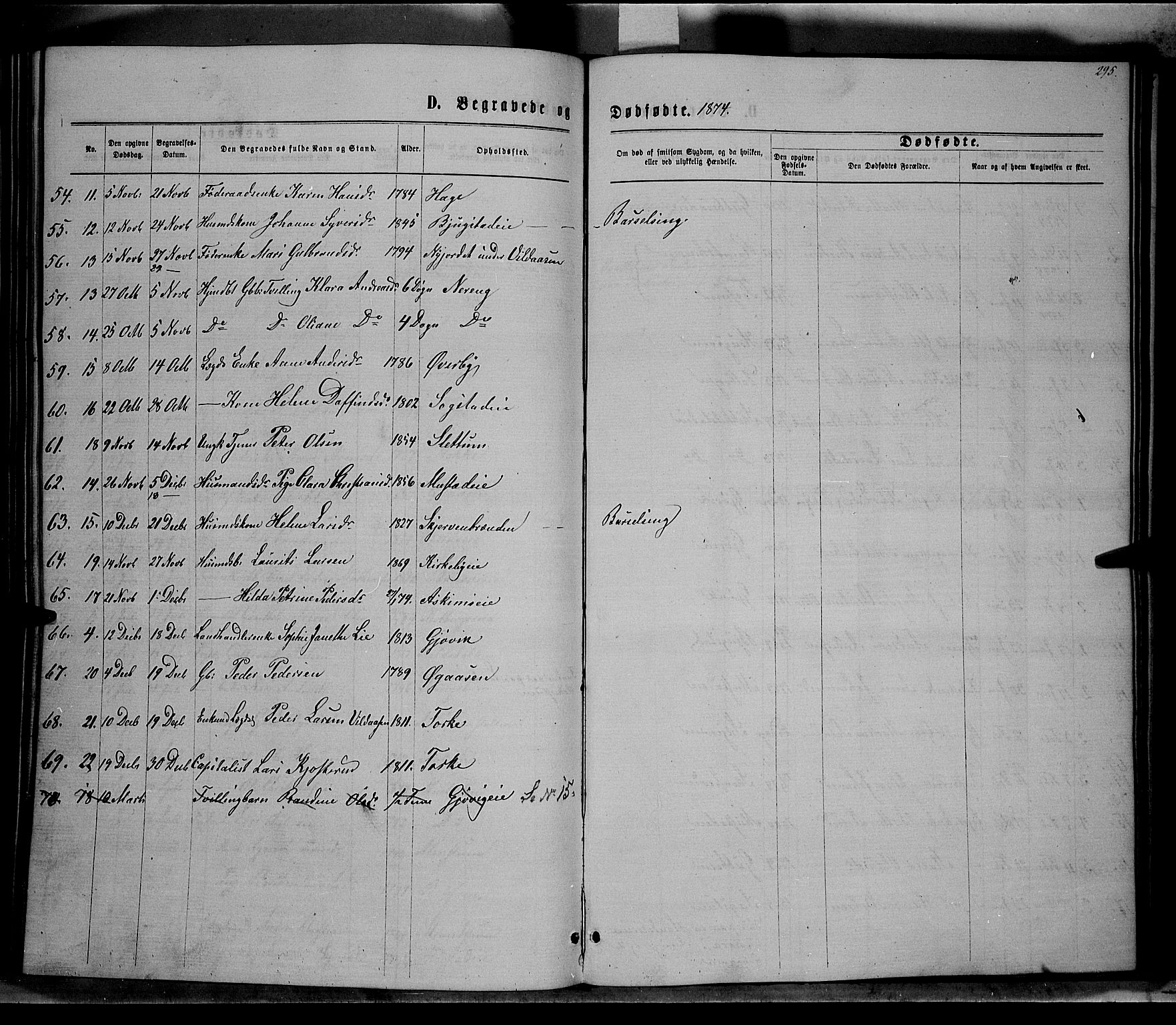 Vardal prestekontor, SAH/PREST-100/H/Ha/Hab/L0006: Parish register (copy) no. 6, 1869-1881, p. 295