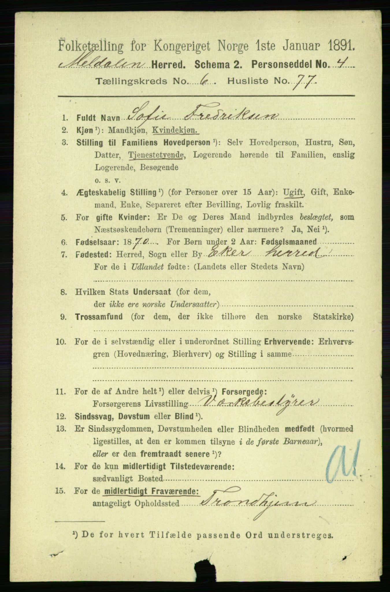 RA, 1891 census for 1636 Meldal, 1891, p. 3326