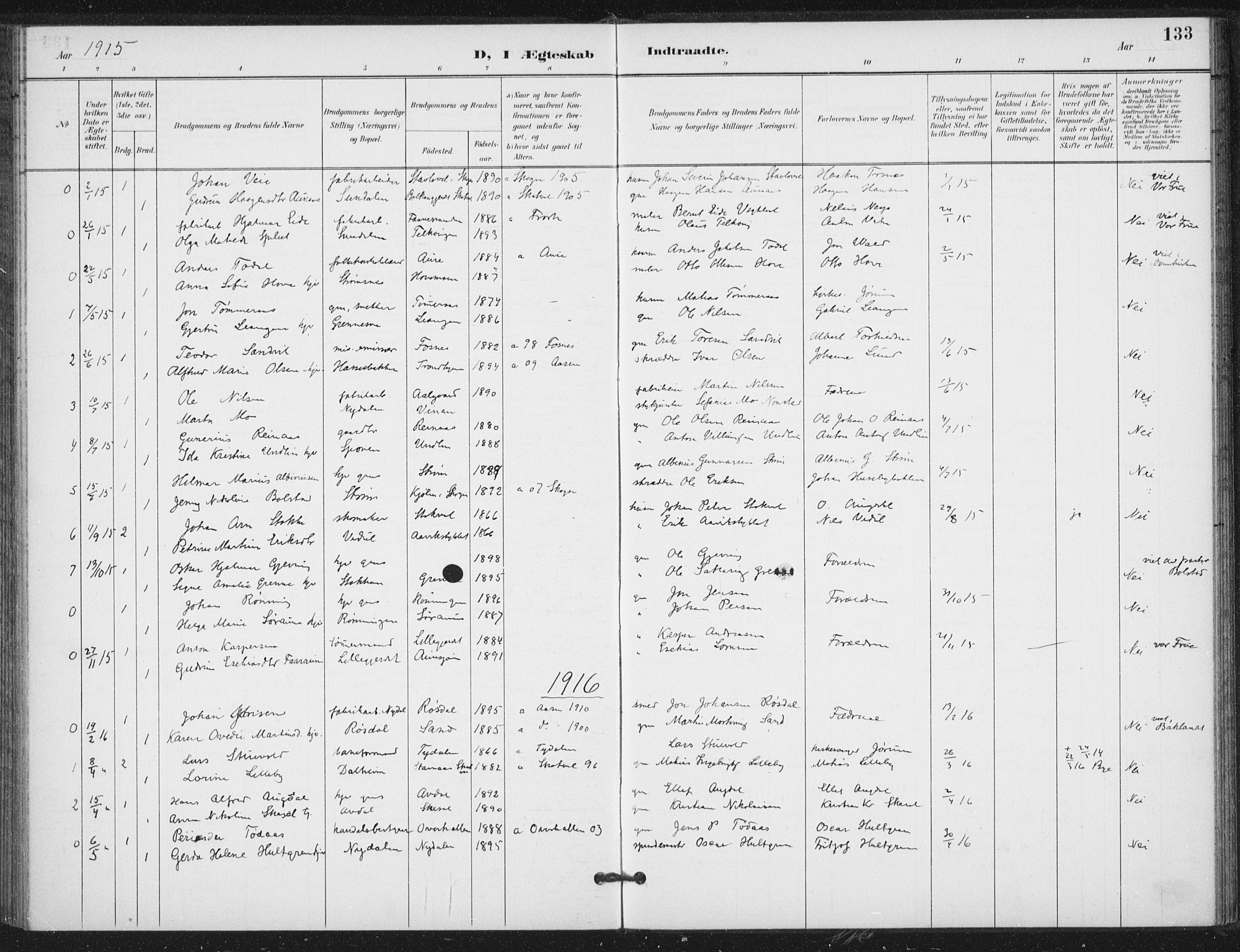 Ministerialprotokoller, klokkerbøker og fødselsregistre - Nord-Trøndelag, SAT/A-1458/714/L0131: Parish register (official) no. 714A02, 1896-1918, p. 133