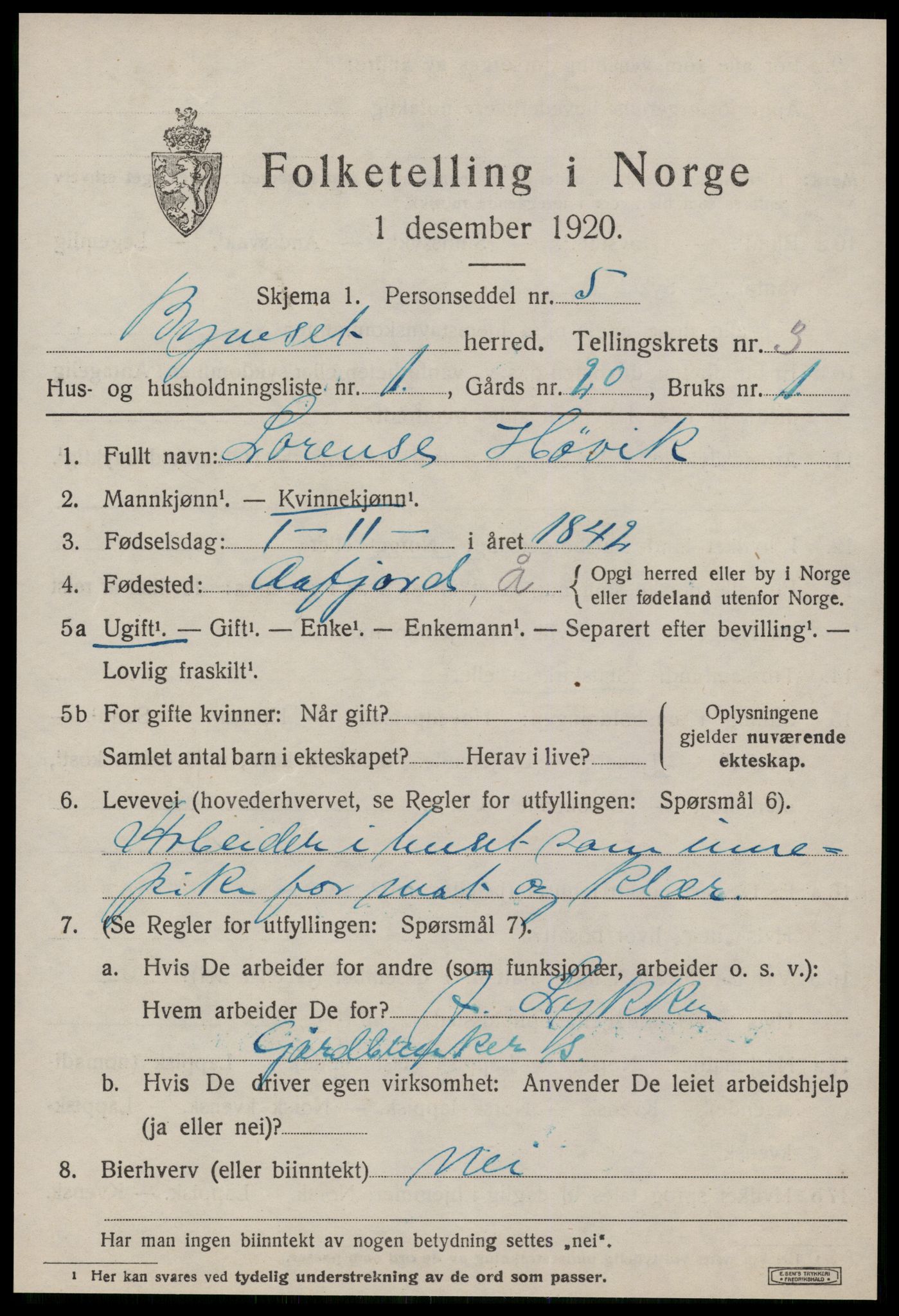 SAT, 1920 census for Byneset, 1920, p. 1634