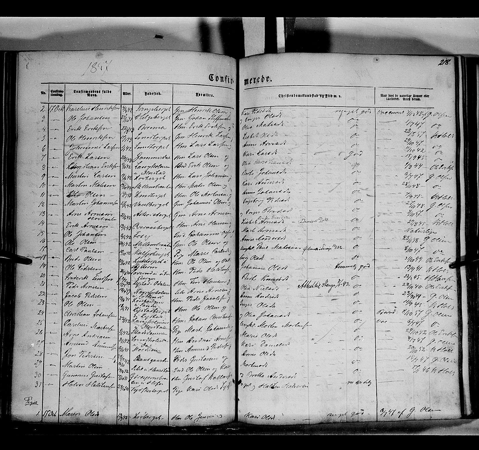 Grue prestekontor, SAH/PREST-036/H/Ha/Haa/L0008: Parish register (official) no. 8, 1847-1858, p. 218