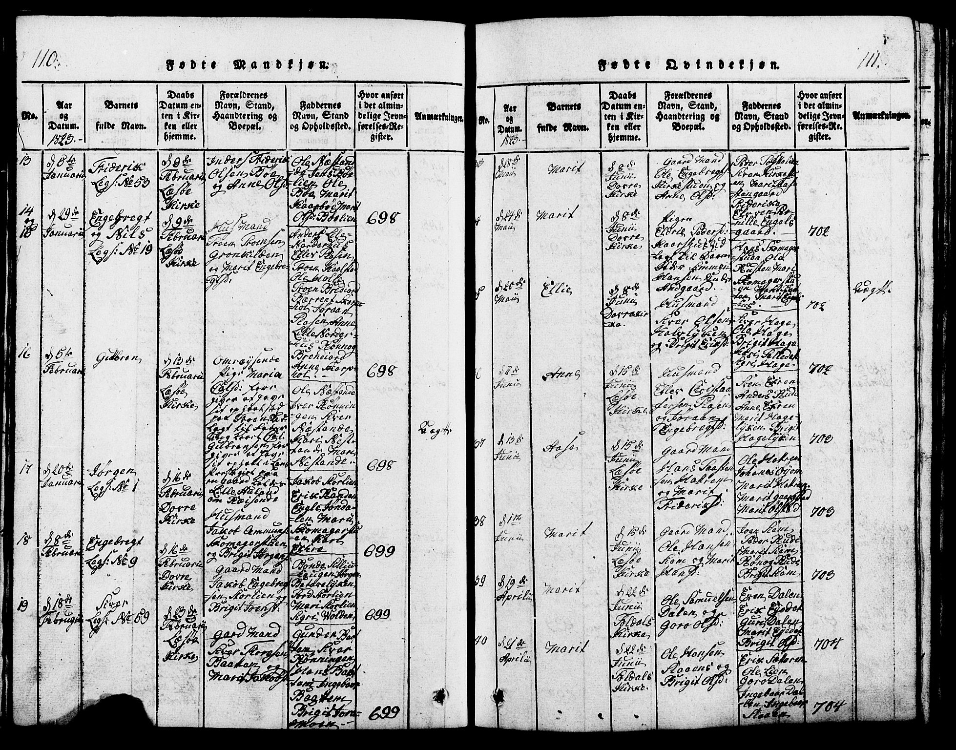 Lesja prestekontor, SAH/PREST-068/H/Ha/Hab/L0001: Parish register (copy) no. 1, 1820-1831, p. 110-111
