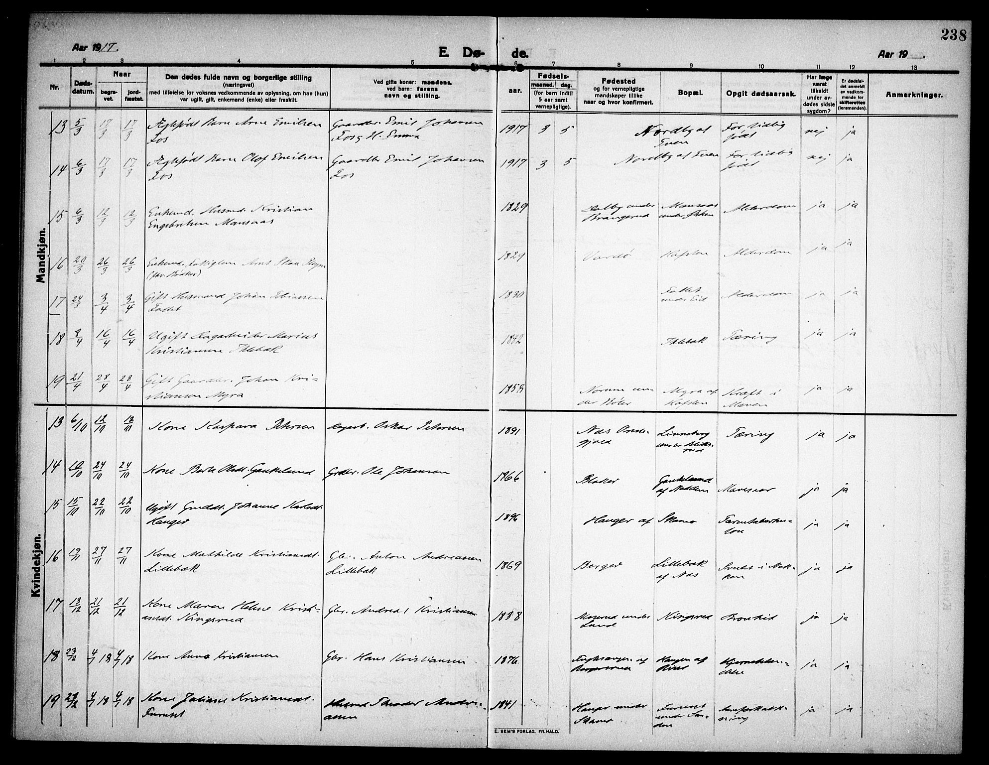 Høland prestekontor Kirkebøker, SAO/A-10346a/F/Fa/L0016: Parish register (official) no. I 16, 1912-1921, p. 238