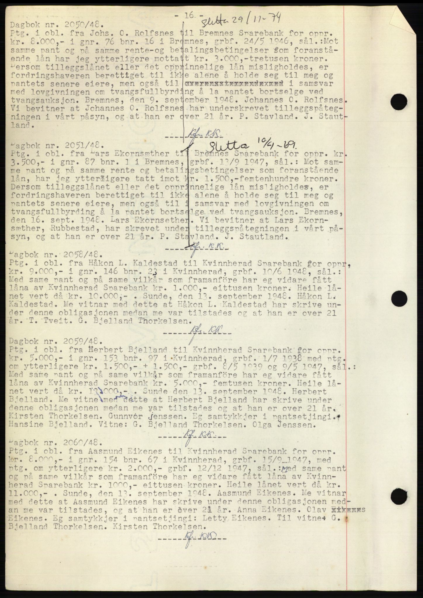 Sunnhordland sorenskrivar, AV/SAB-A-2401: Mortgage book no. B75-79, 1948-1950, Diary no: : 2050/1948