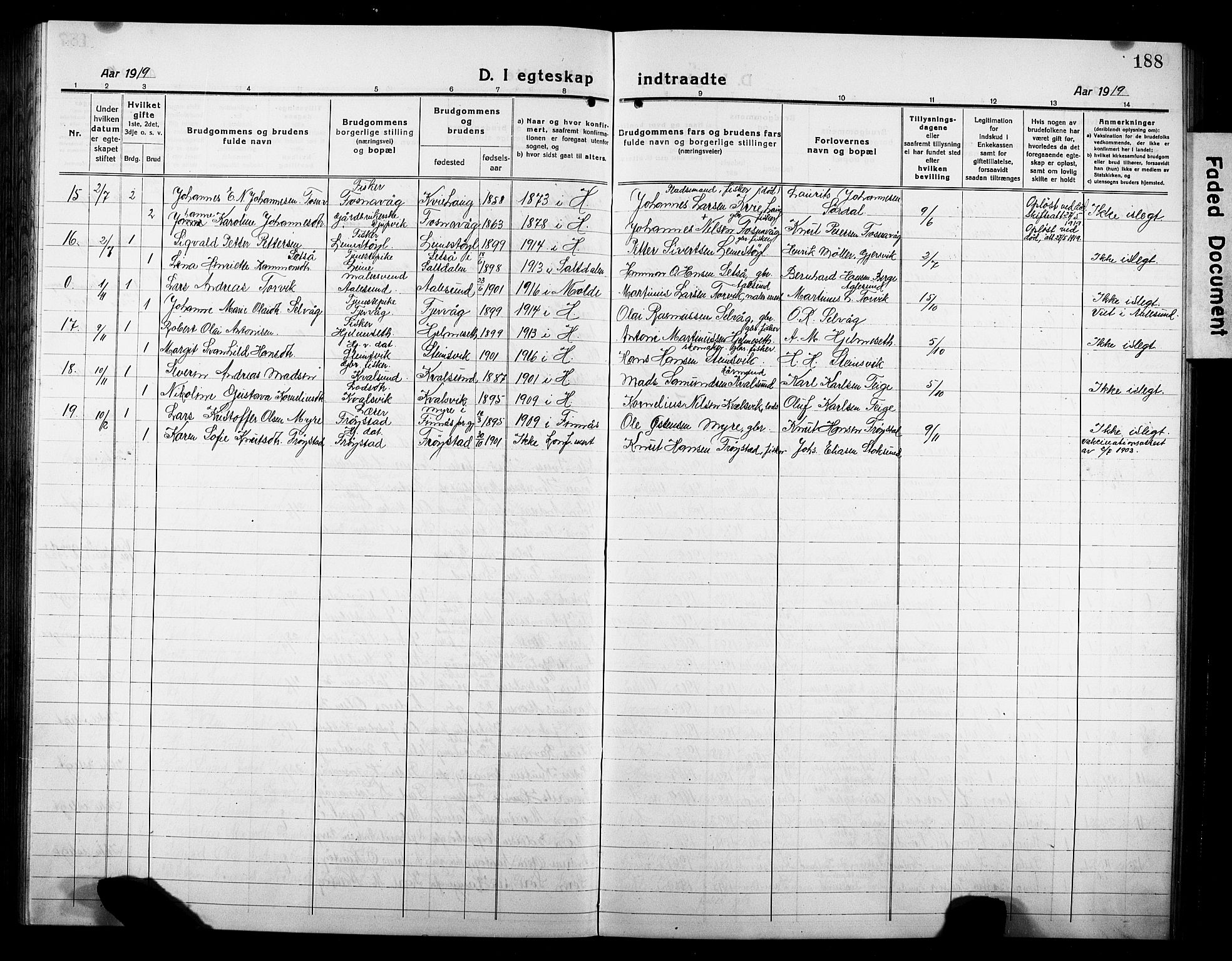 Ministerialprotokoller, klokkerbøker og fødselsregistre - Møre og Romsdal, AV/SAT-A-1454/507/L0084: Parish register (copy) no. 507C07, 1919-1932, p. 188