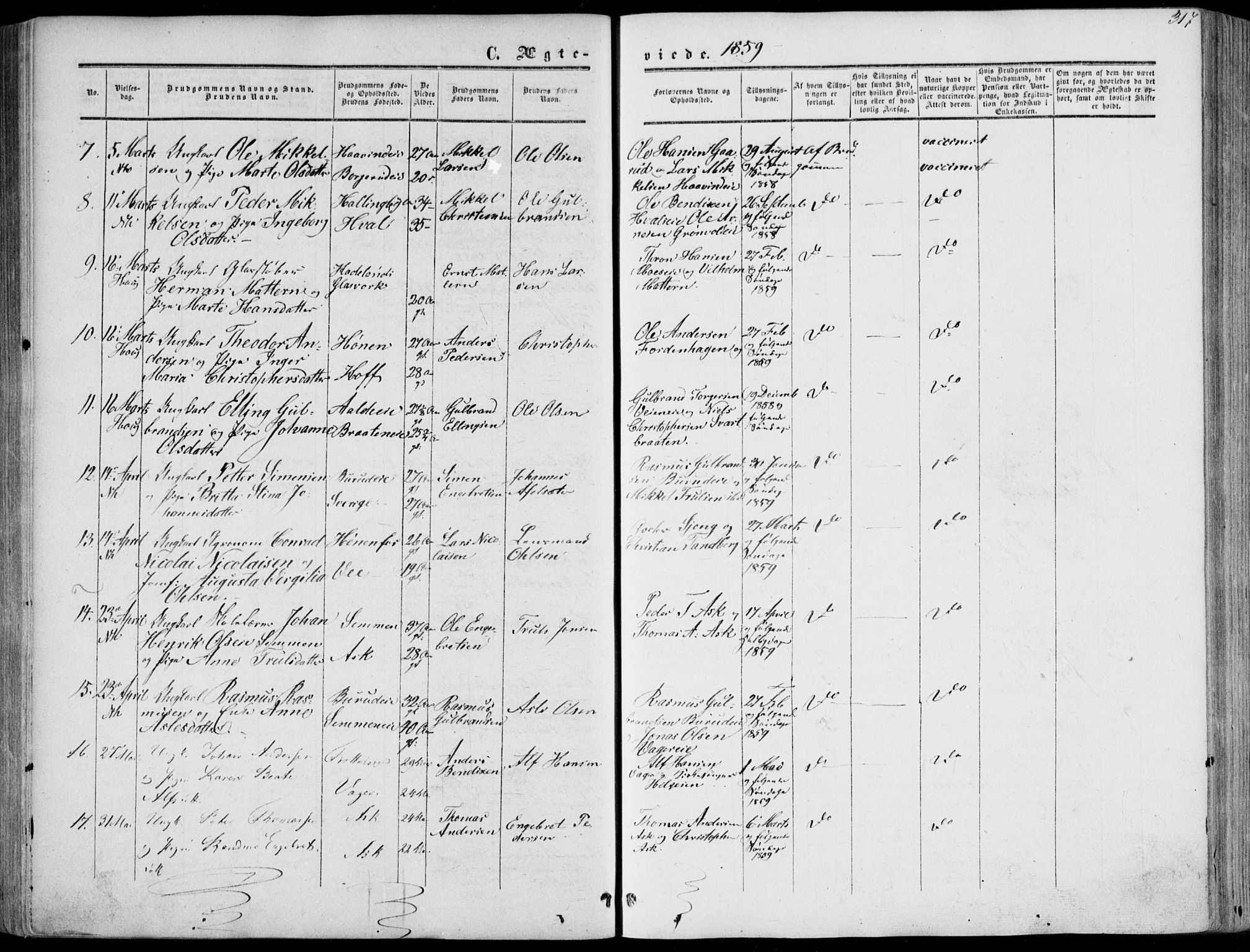 Norderhov kirkebøker, AV/SAKO-A-237/F/Fa/L0012: Parish register (official) no. 12, 1856-1865, p. 317