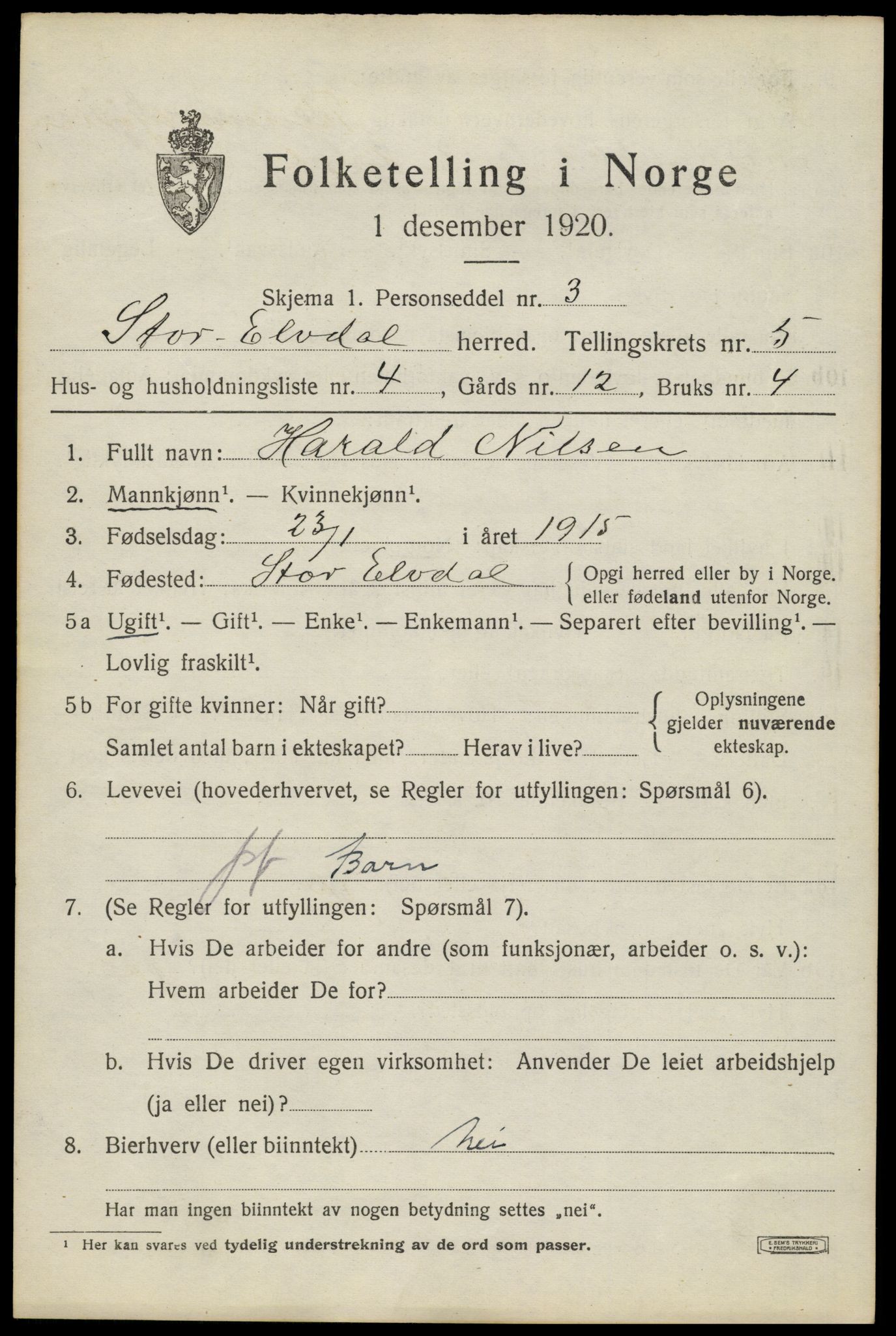 SAH, 1920 census for Stor-Elvdal, 1920, p. 4432