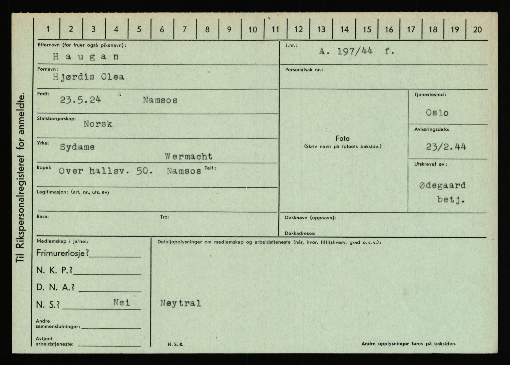 Statspolitiet - Hovedkontoret / Osloavdelingen, AV/RA-S-1329/C/Ca/L0006: Hanche - Hokstvedt, 1943-1945, p. 2215