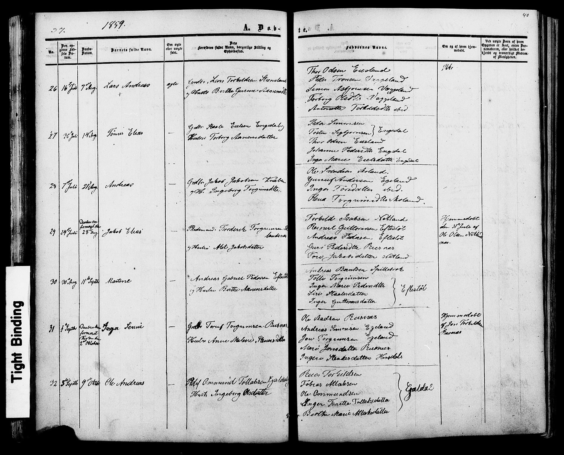Fjotland sokneprestkontor, SAK/1111-0010/F/Fa/L0001: Parish register (official) no. A 1, 1850-1879, p. 40